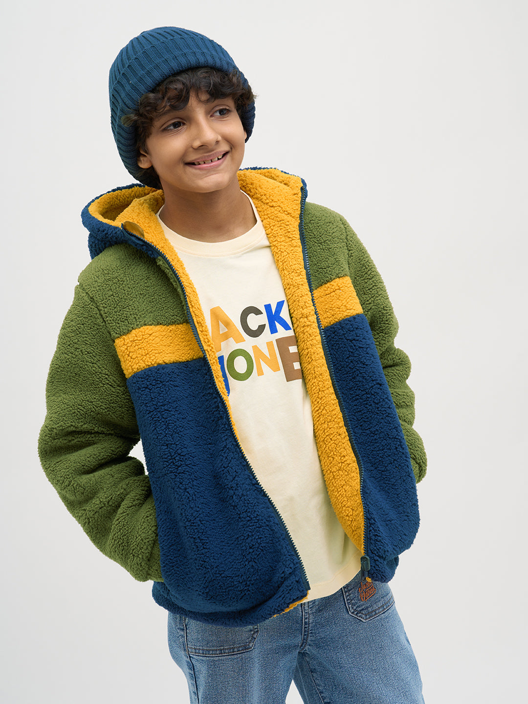 Boys Reversible Sherpa Colourblocked Hooded Zip Jacket - 4/5Y