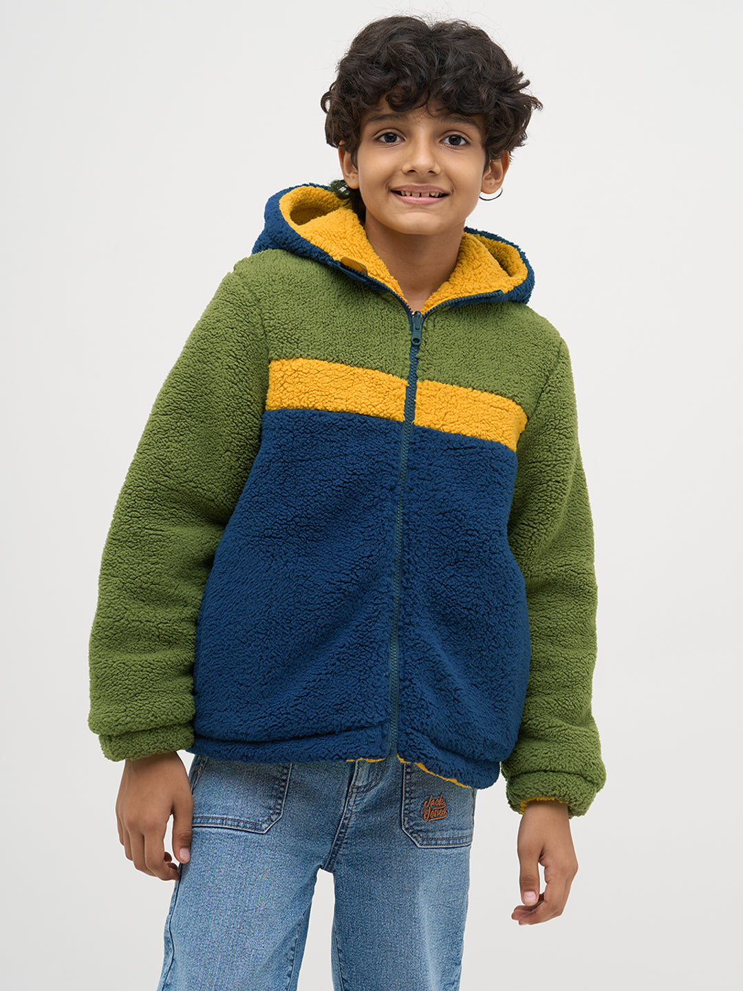 Boys Reversible Sherpa Colourblocked Hooded Zip Jacket