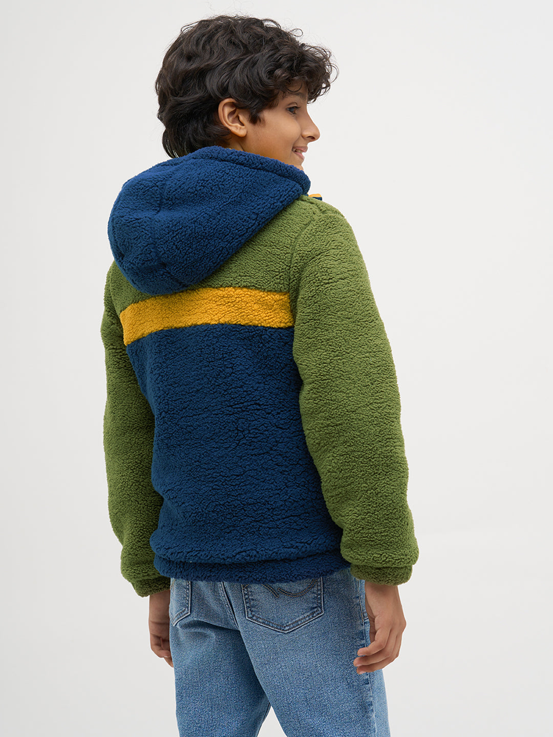 Boys Reversible Sherpa Colourblocked Hooded Zip Jacket