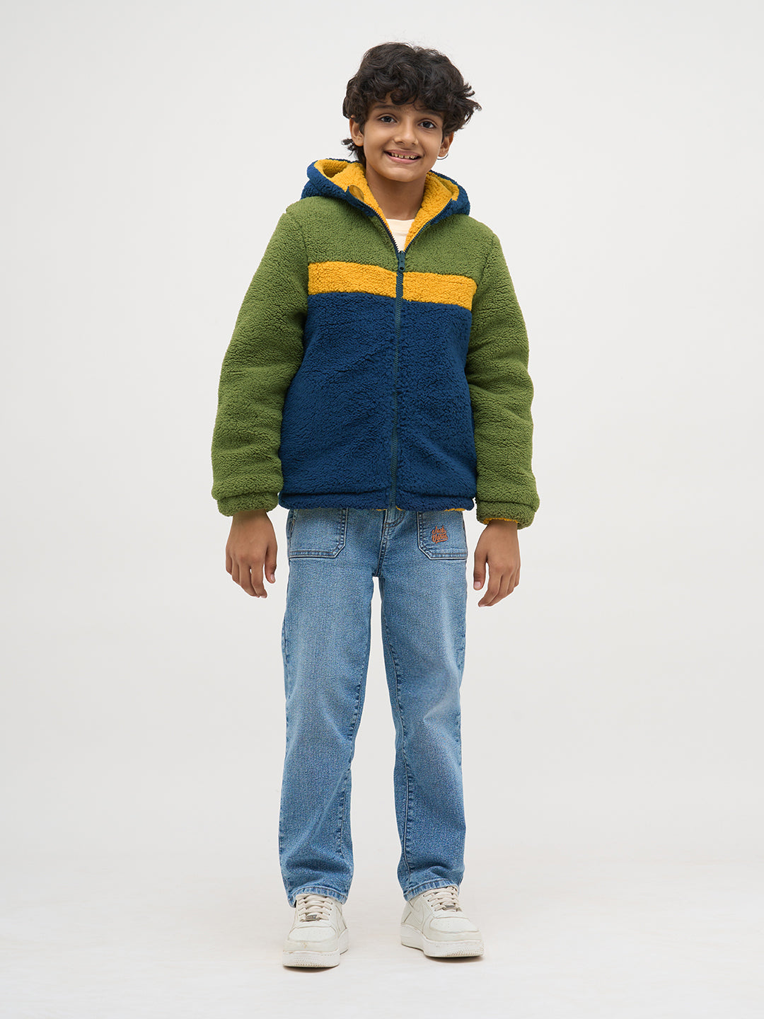 Boys Reversible Sherpa Colourblocked Hooded Zip Jacket