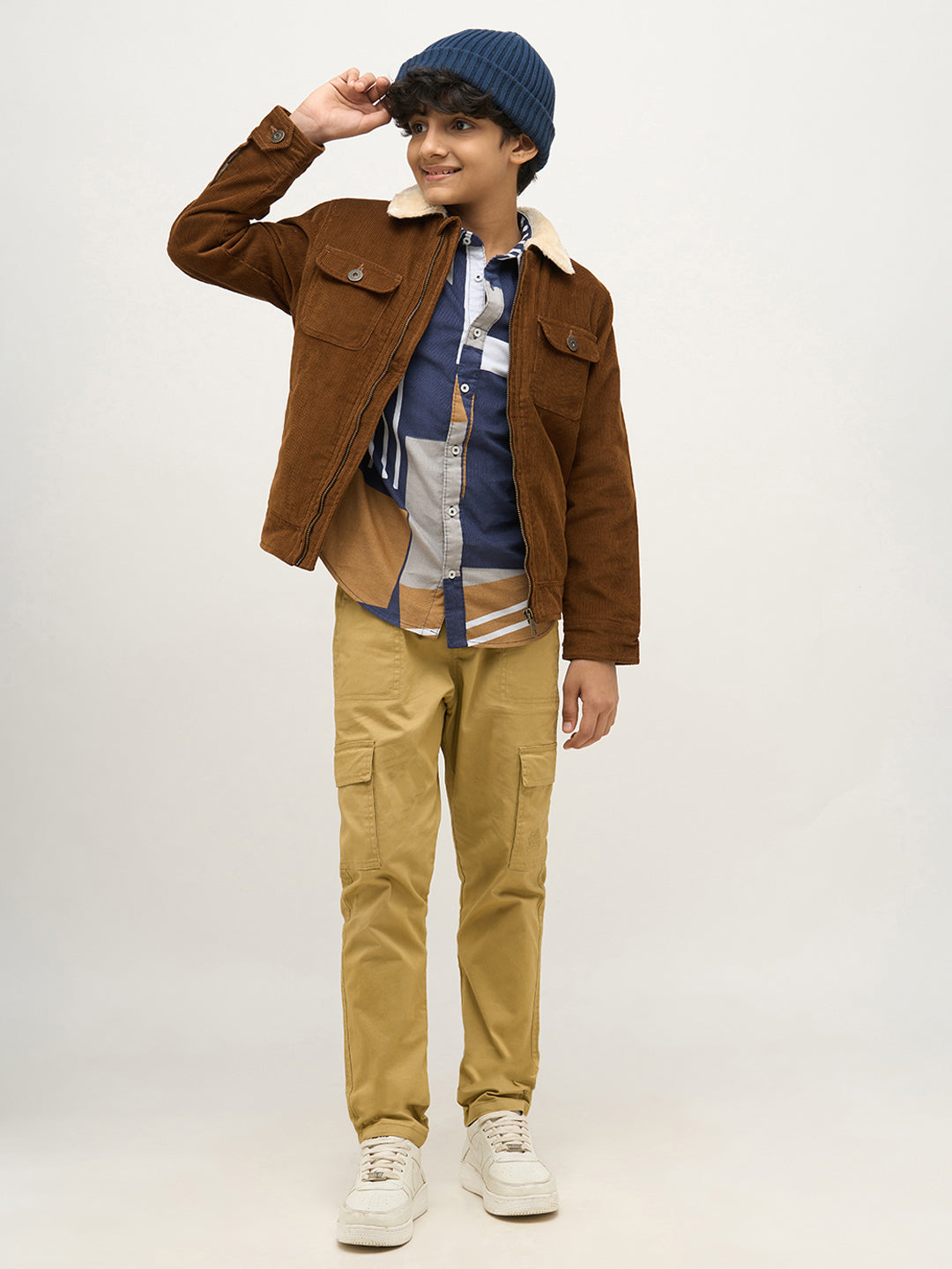 Boys Dark Brown Zip-Up Corduroy Jacket