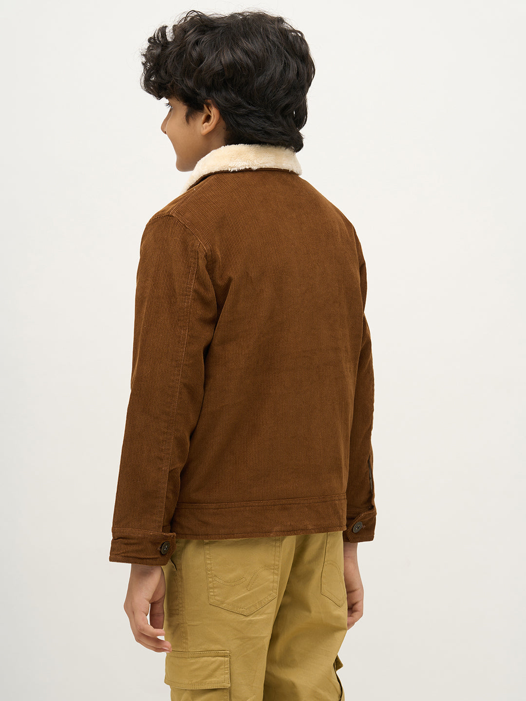 Boys Dark Brown Zip-Up Corduroy Jacket