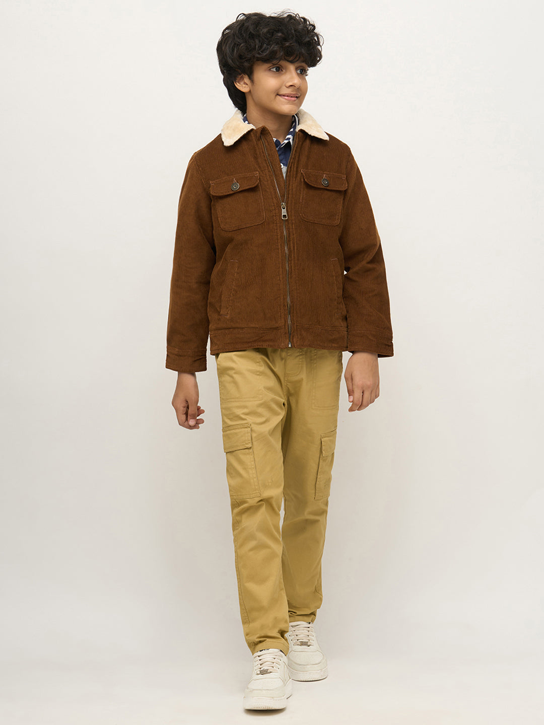 Boys Dark Brown Zip-Up Corduroy Jacket