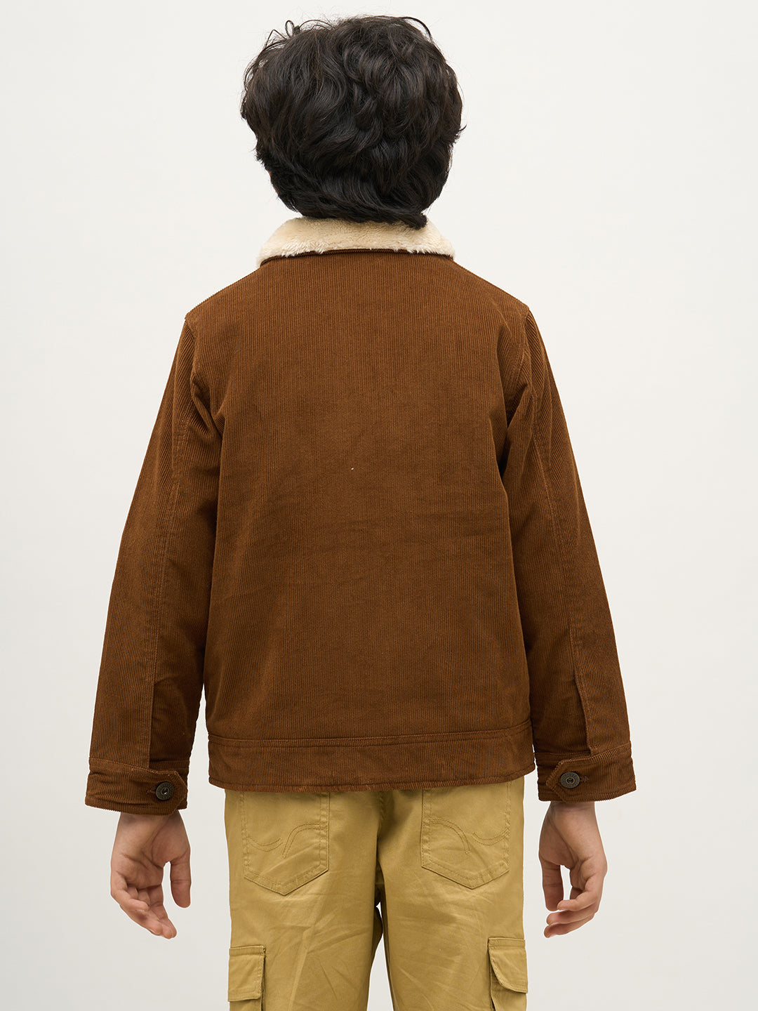 Boys Dark Brown Zip-Up Corduroy Jacket