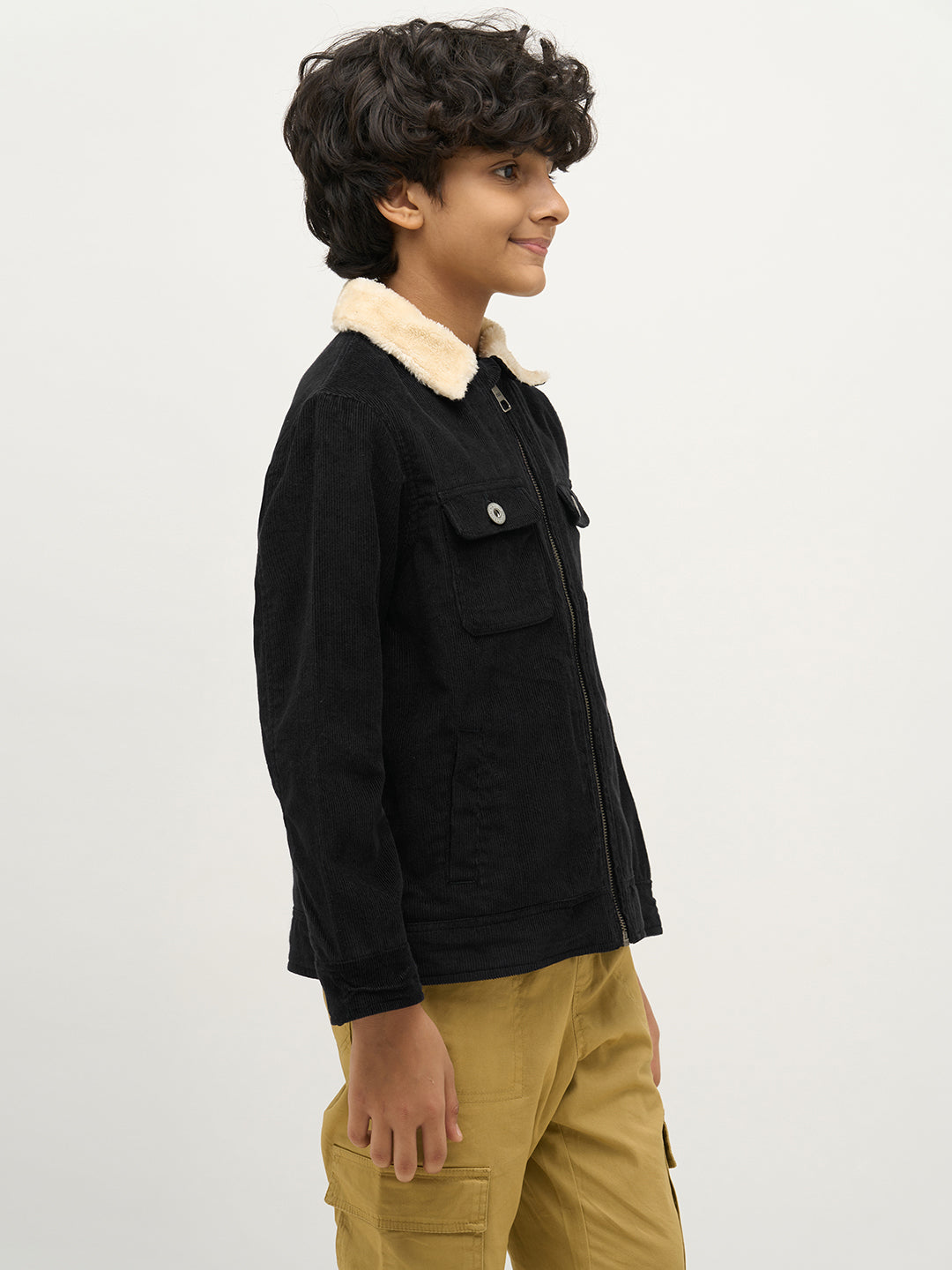 Boys Black Zip-Up Corduroy Jacket