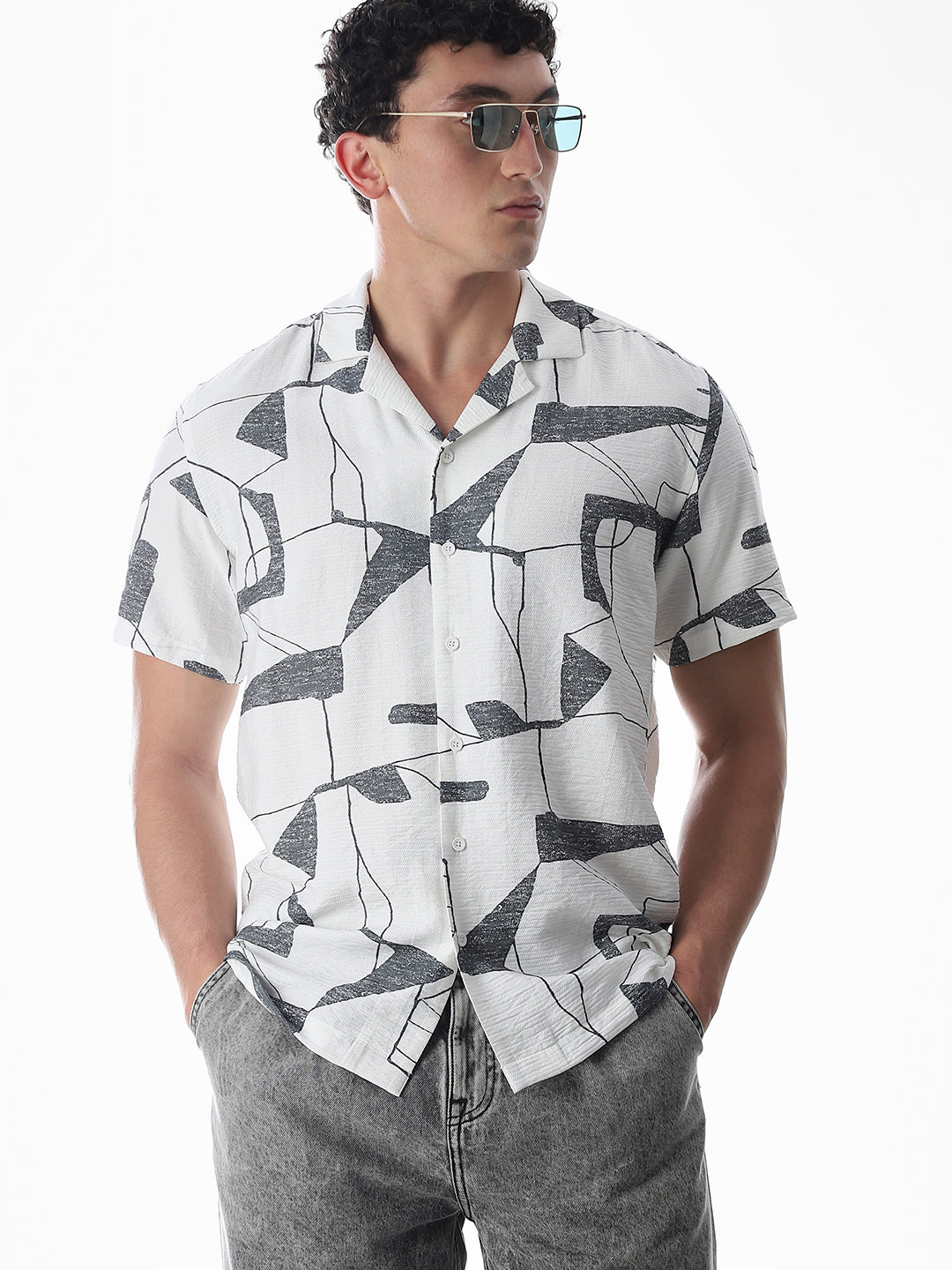 Regular Fit Printed Shirt - Grey - S