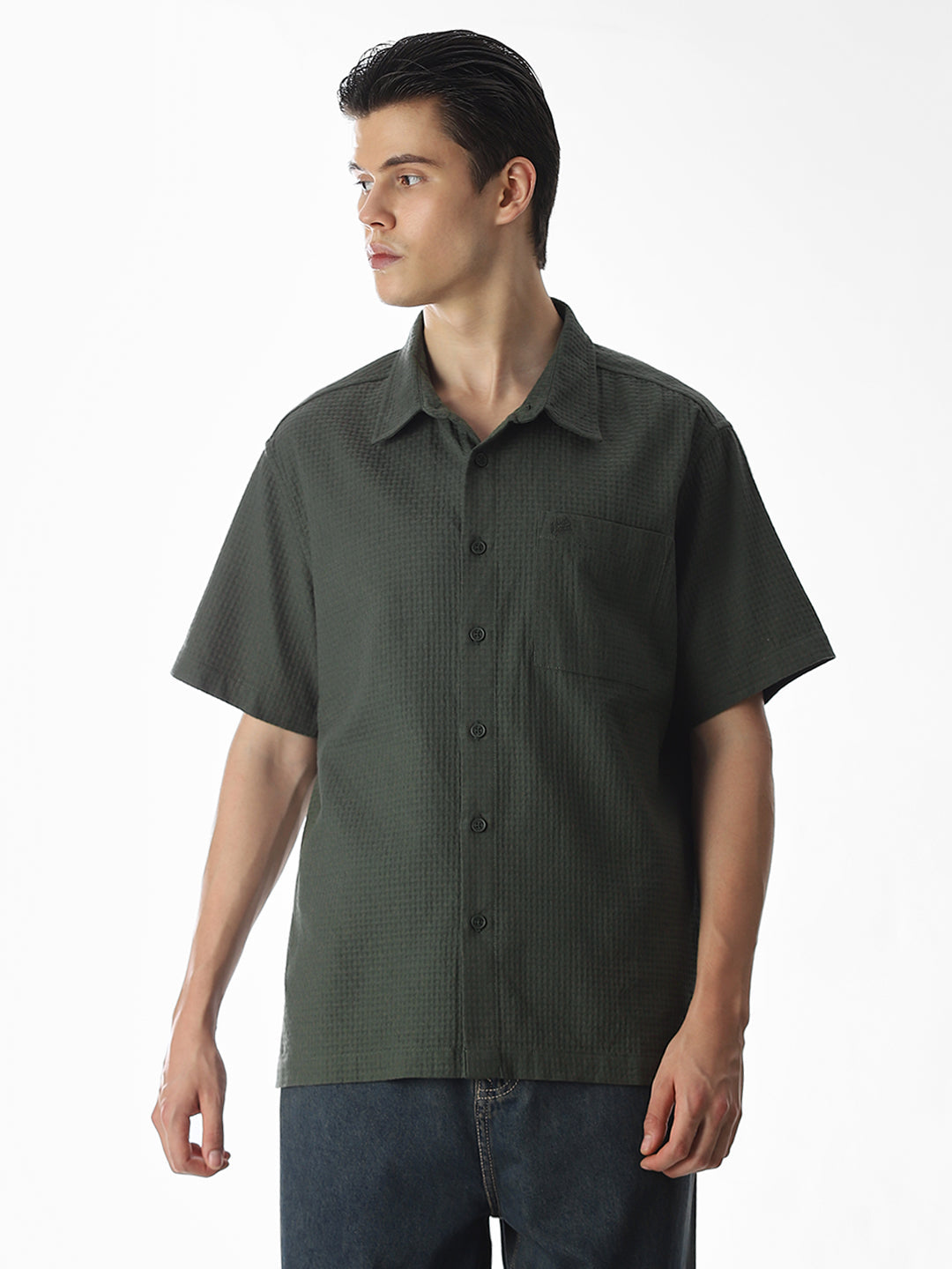 Dobby Olive Green Oversized Shirt