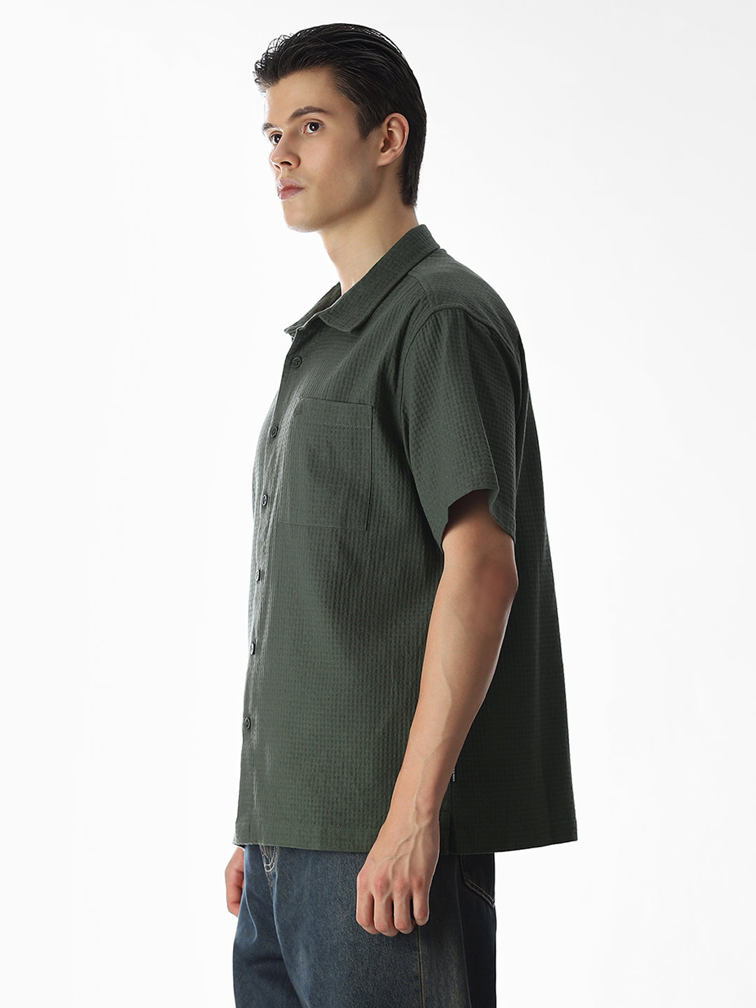 Dobby Olive Green Oversized Shirt