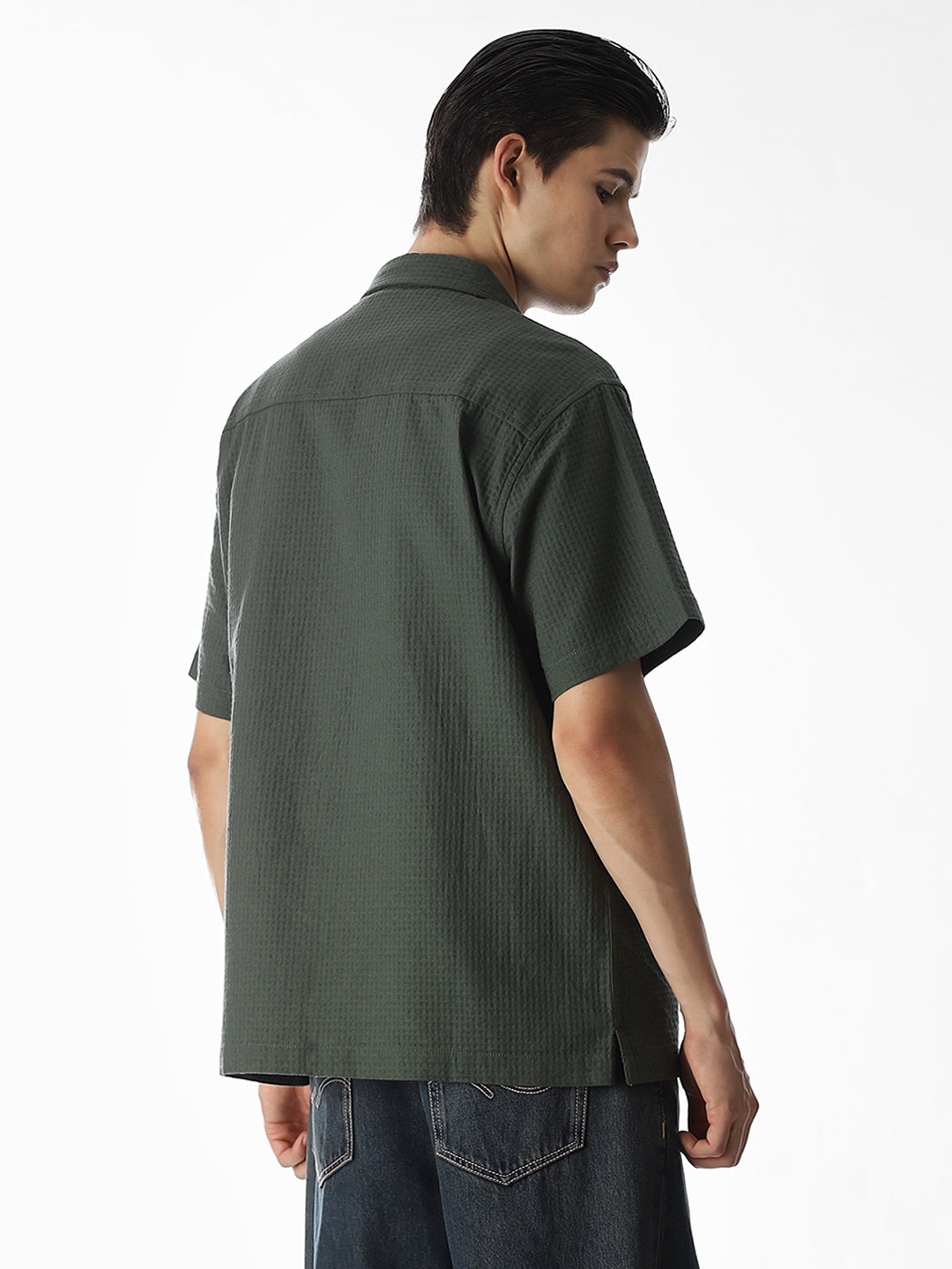 Dobby Olive Green Oversized Shirt