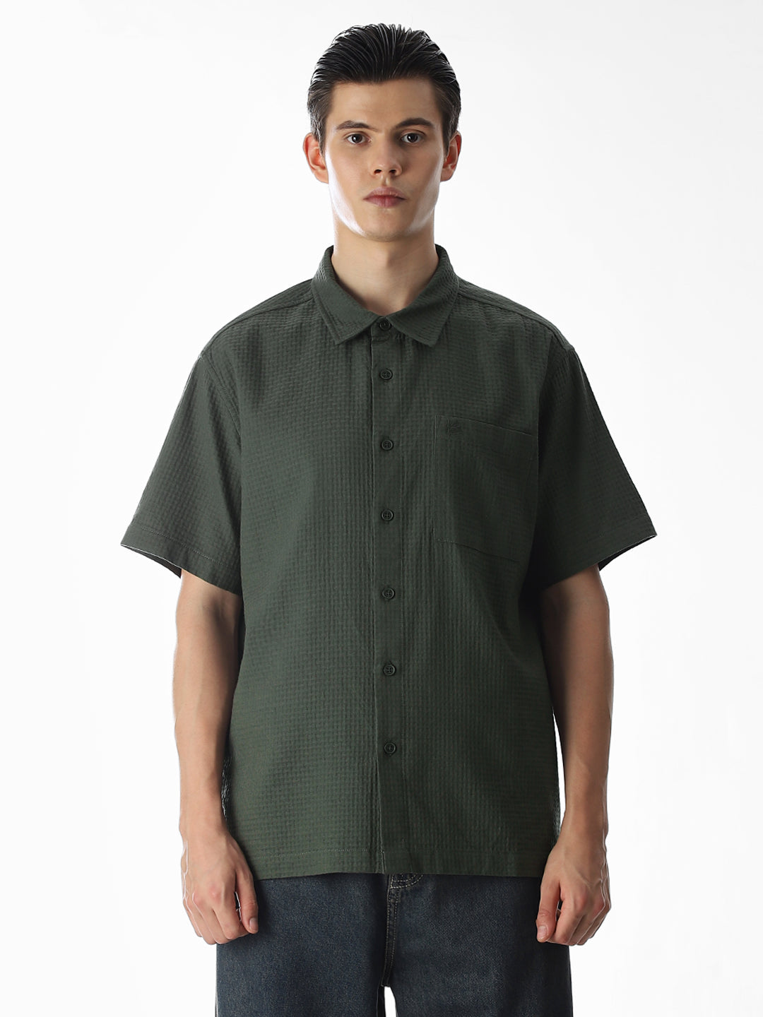 Dobby Olive Green Oversized Shirt