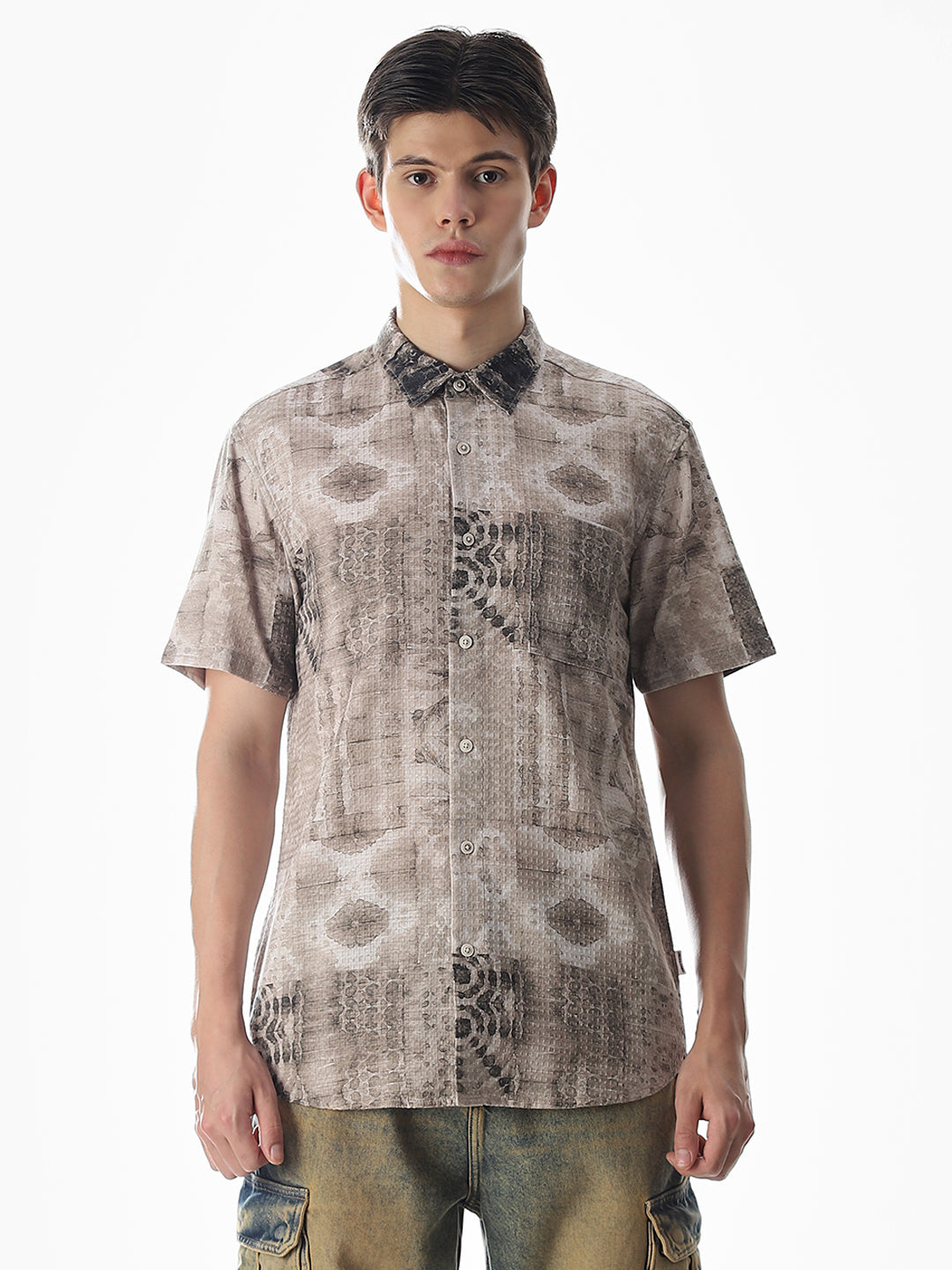 Brown Printed Comfort Fit Shirt
