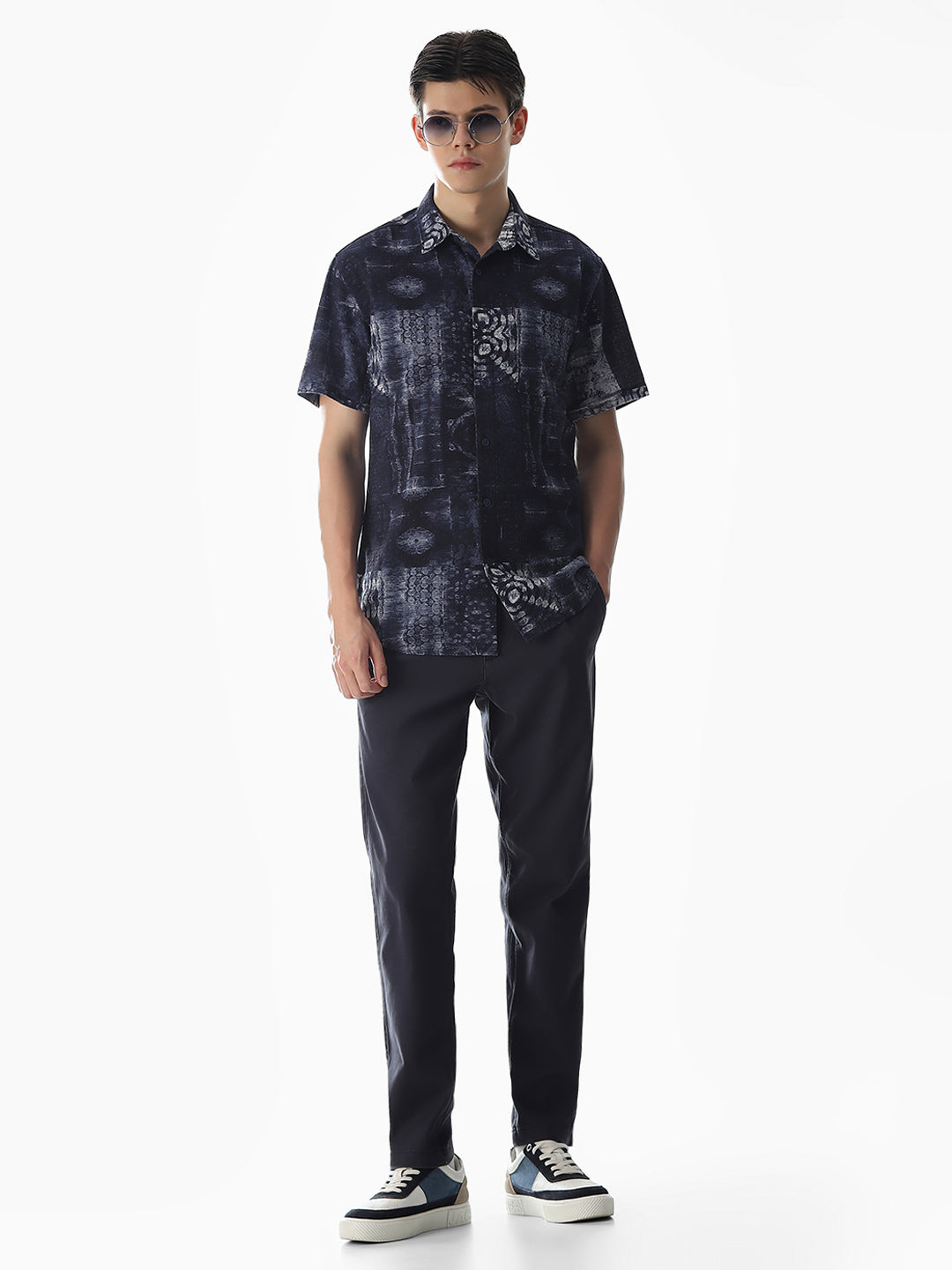 Blue Printed Comfort Fit Shirt