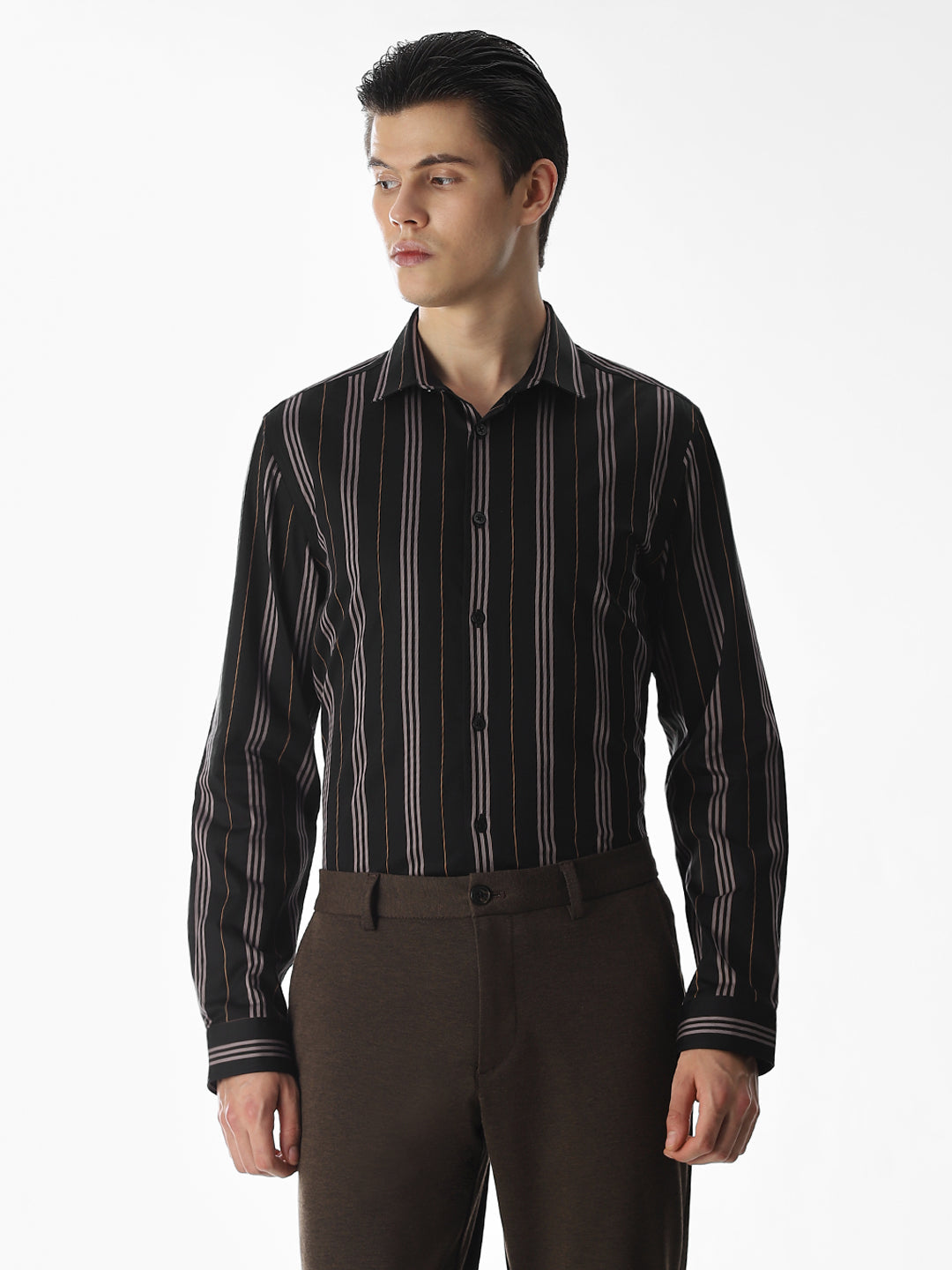 Slim Fit Striped Shirt - Black