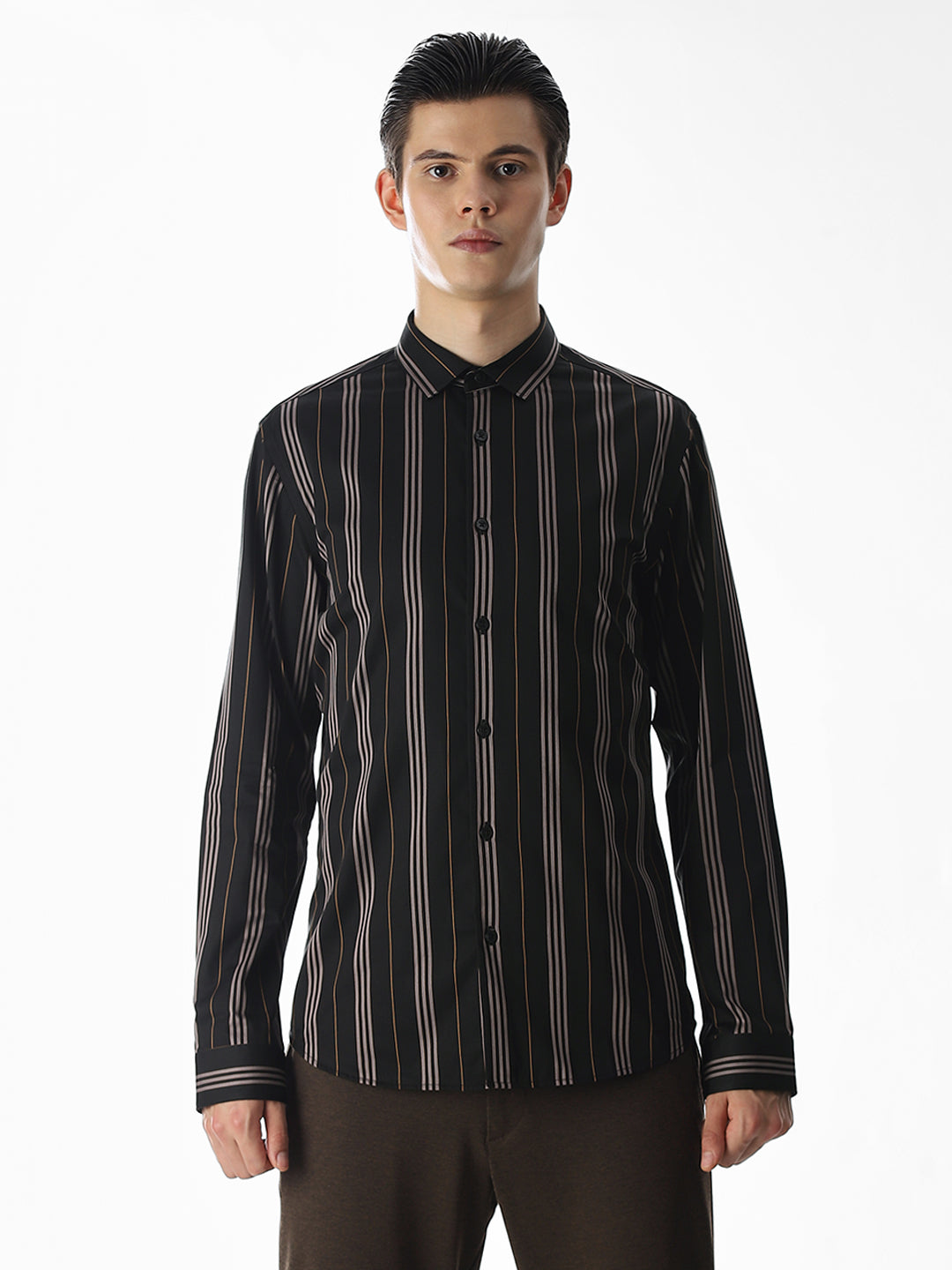 Slim Fit Striped Shirt - Black
