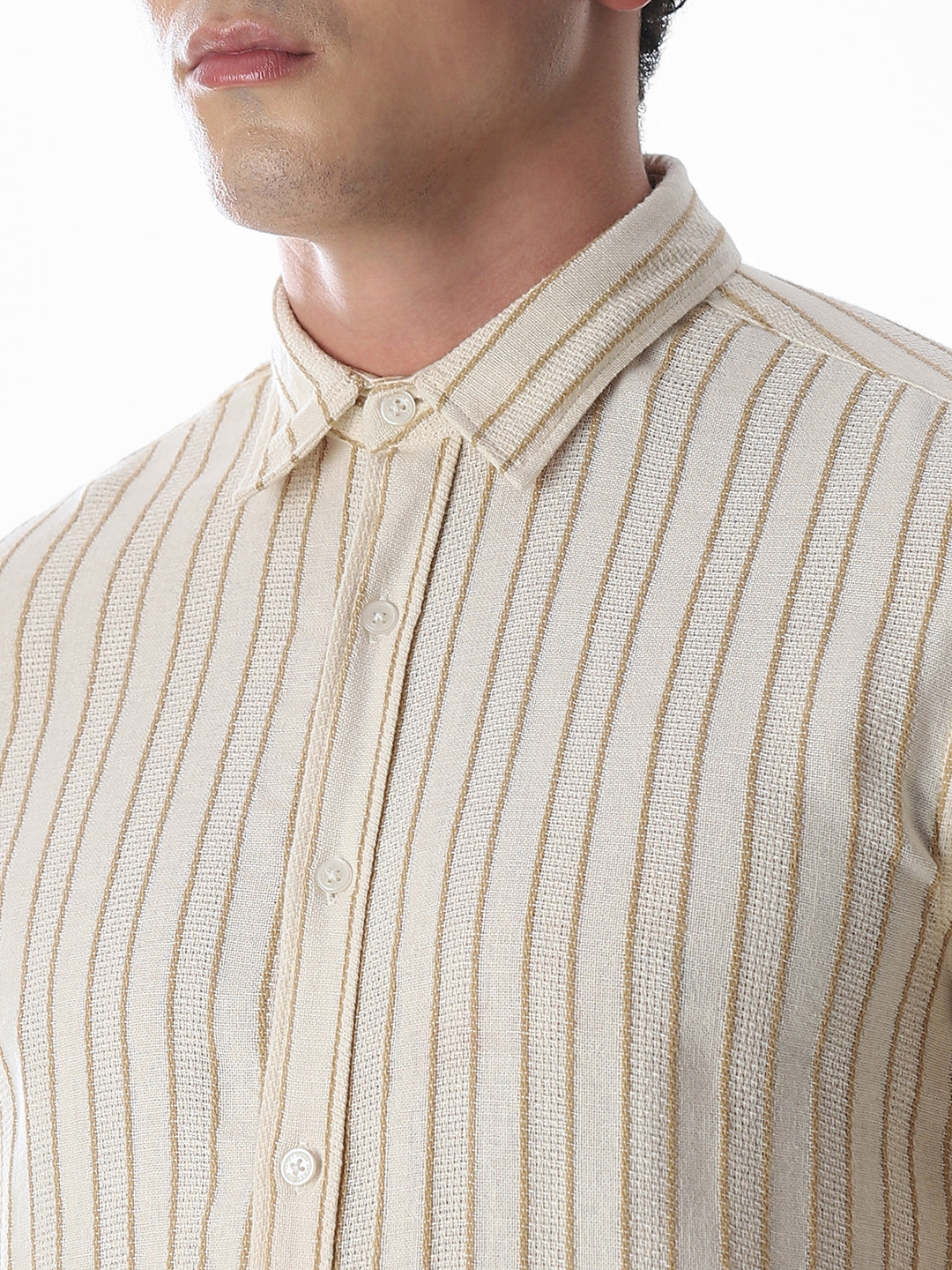 Beige Cotton Striped Shirt