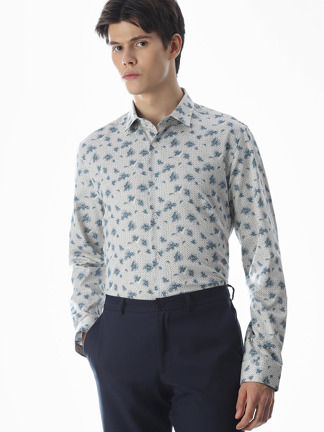 Printed Cotton Full Sleeves Shirt - S