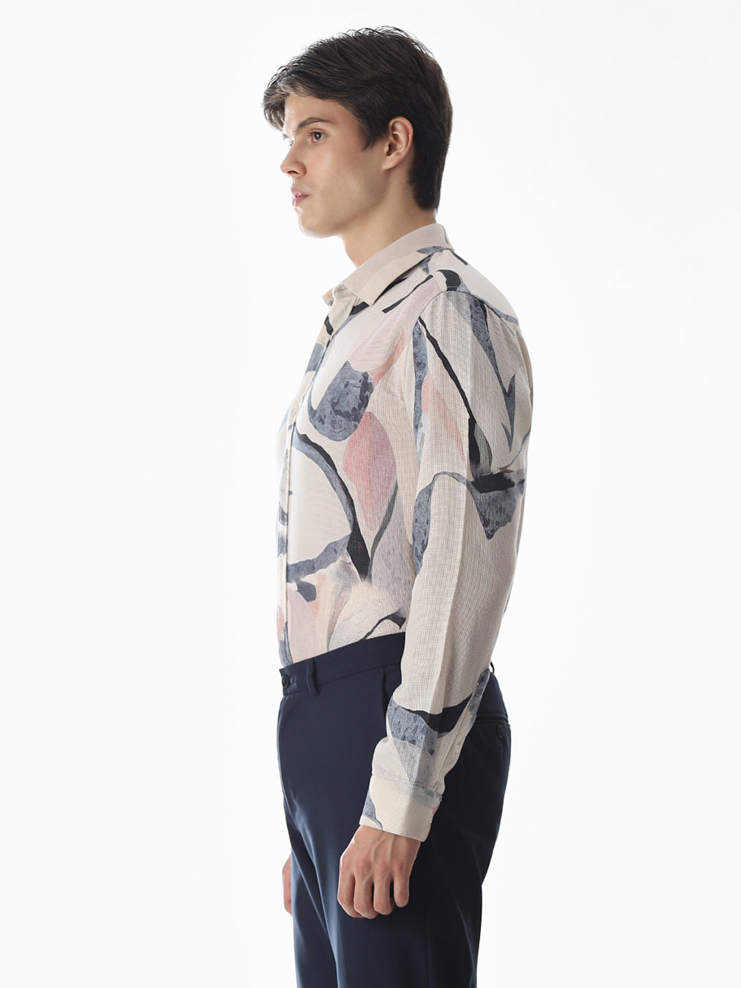 Beige Printed Slim Fit Shirt