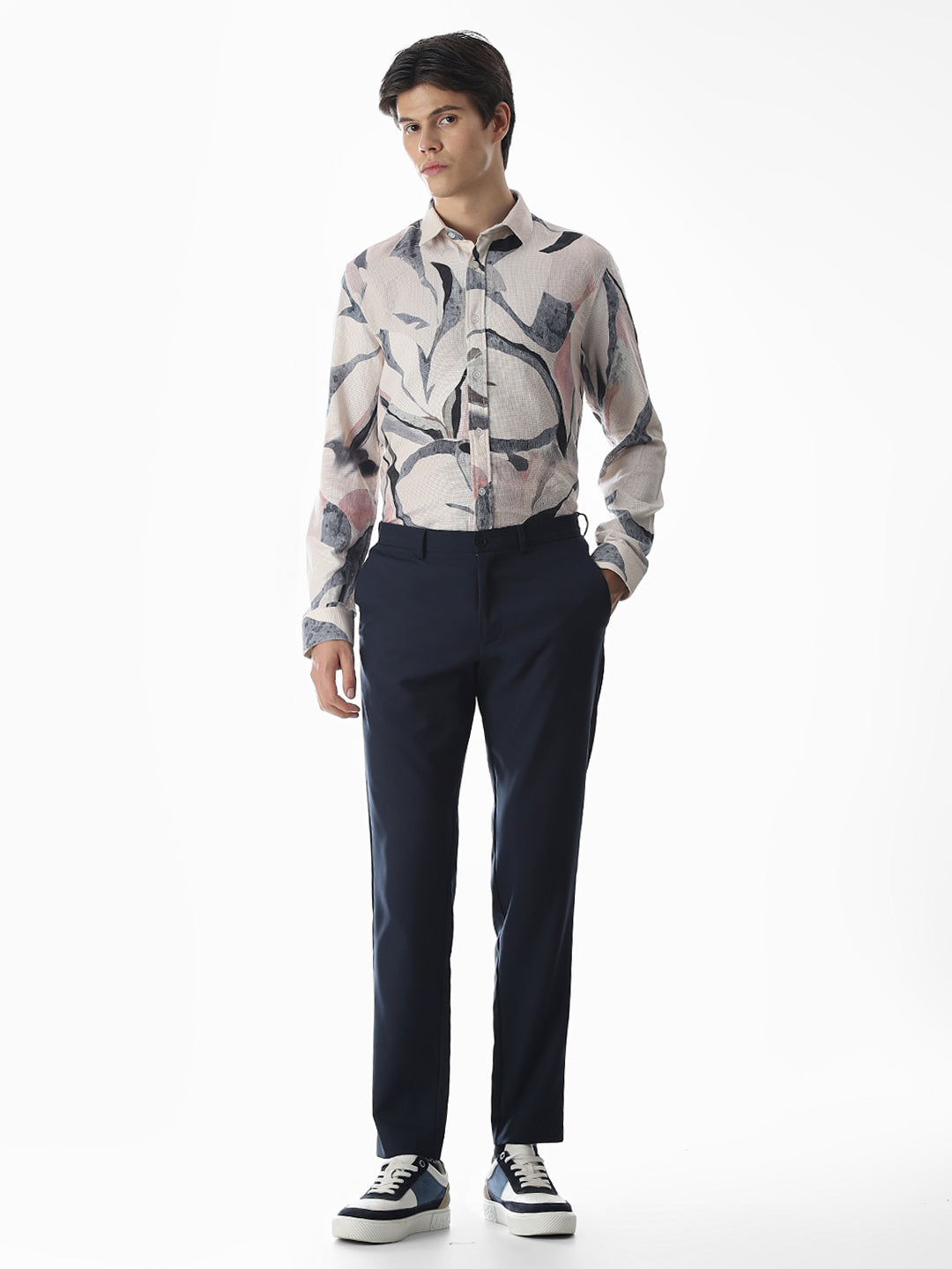 Beige Printed Slim Fit Shirt