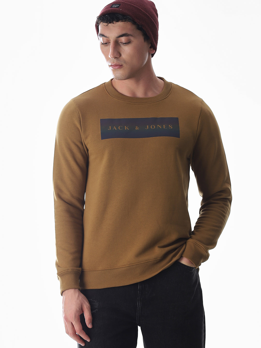 Brown Printed Regular Fit Sweatshirt