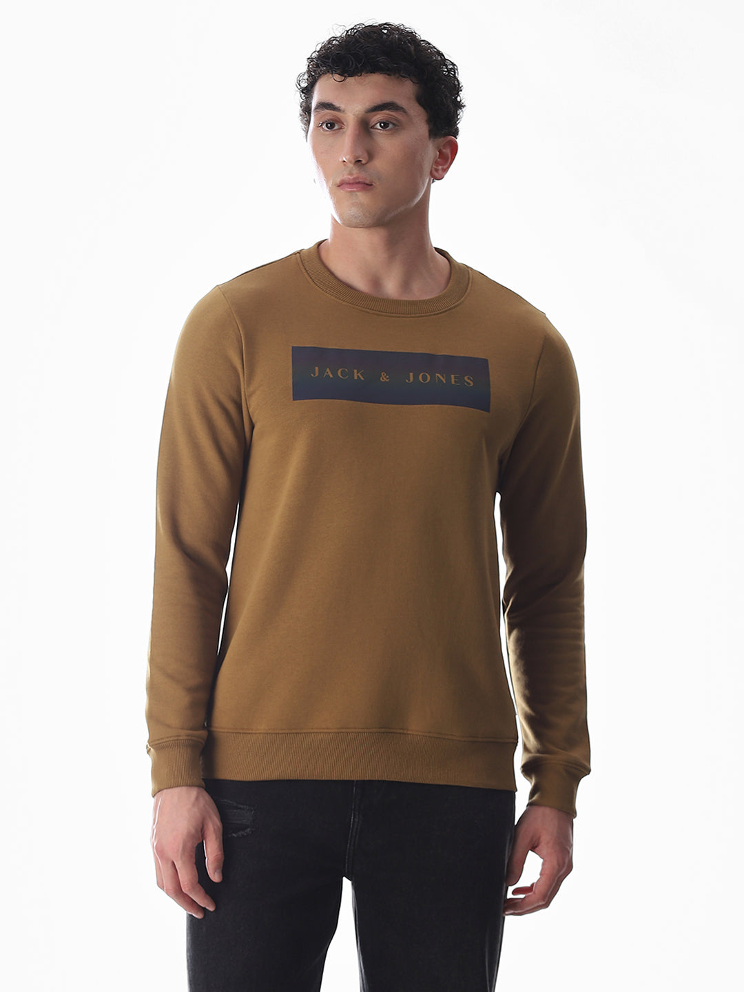 Brown Printed Regular Fit Sweatshirt