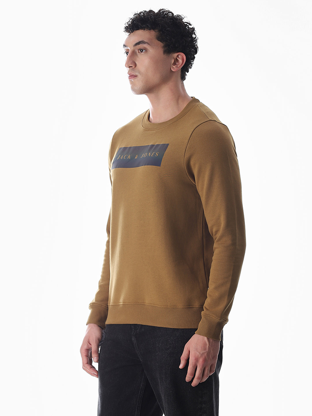 Brown Printed Regular Fit Sweatshirt