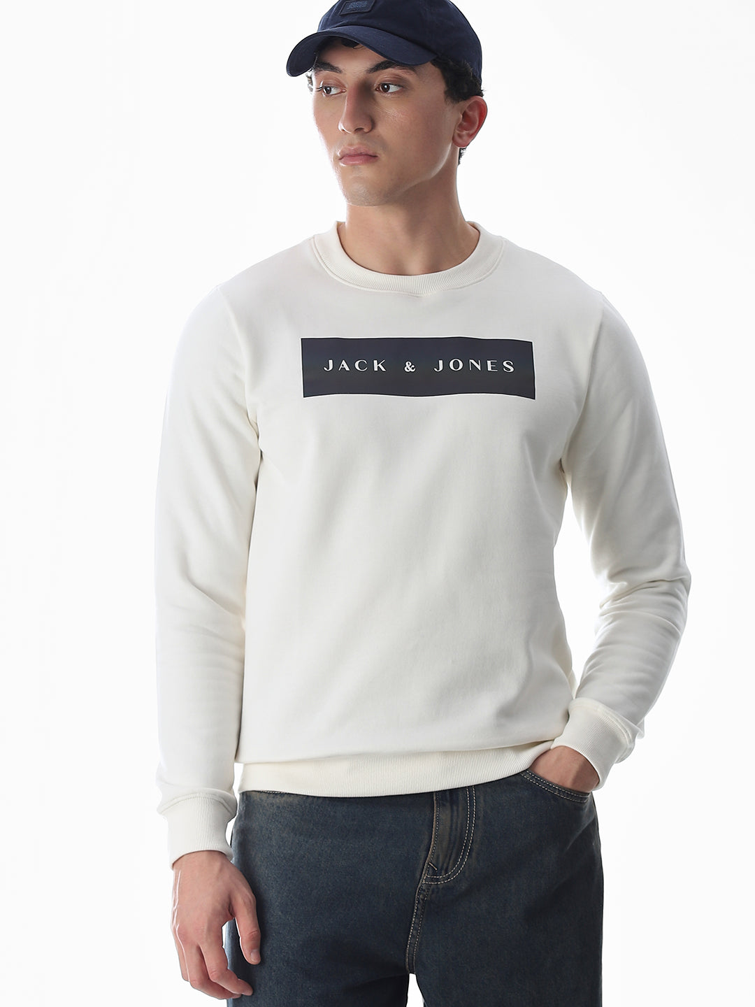 White Printed Regular Fit Sweatshirt