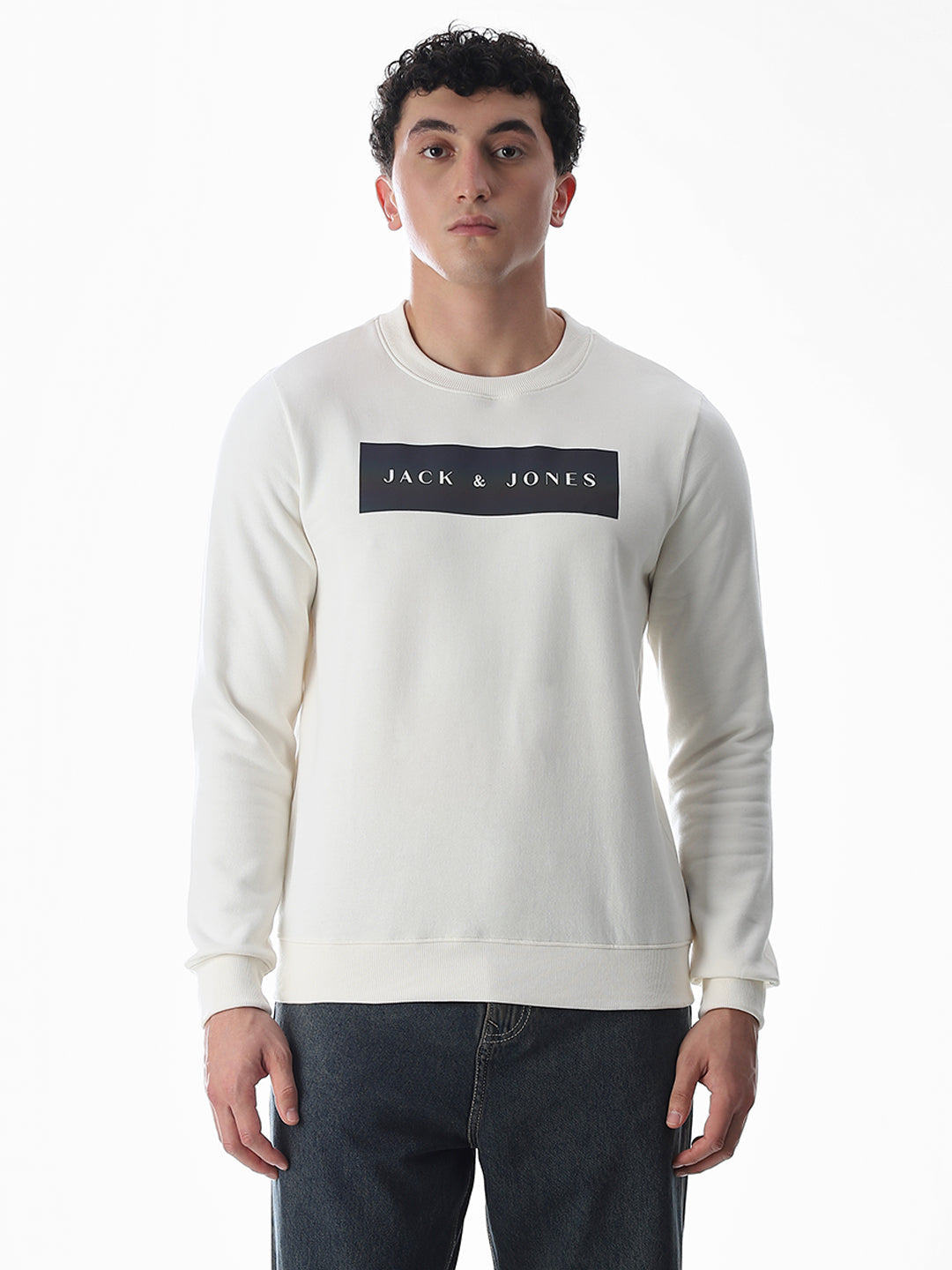 White Printed Regular Fit Sweatshirt