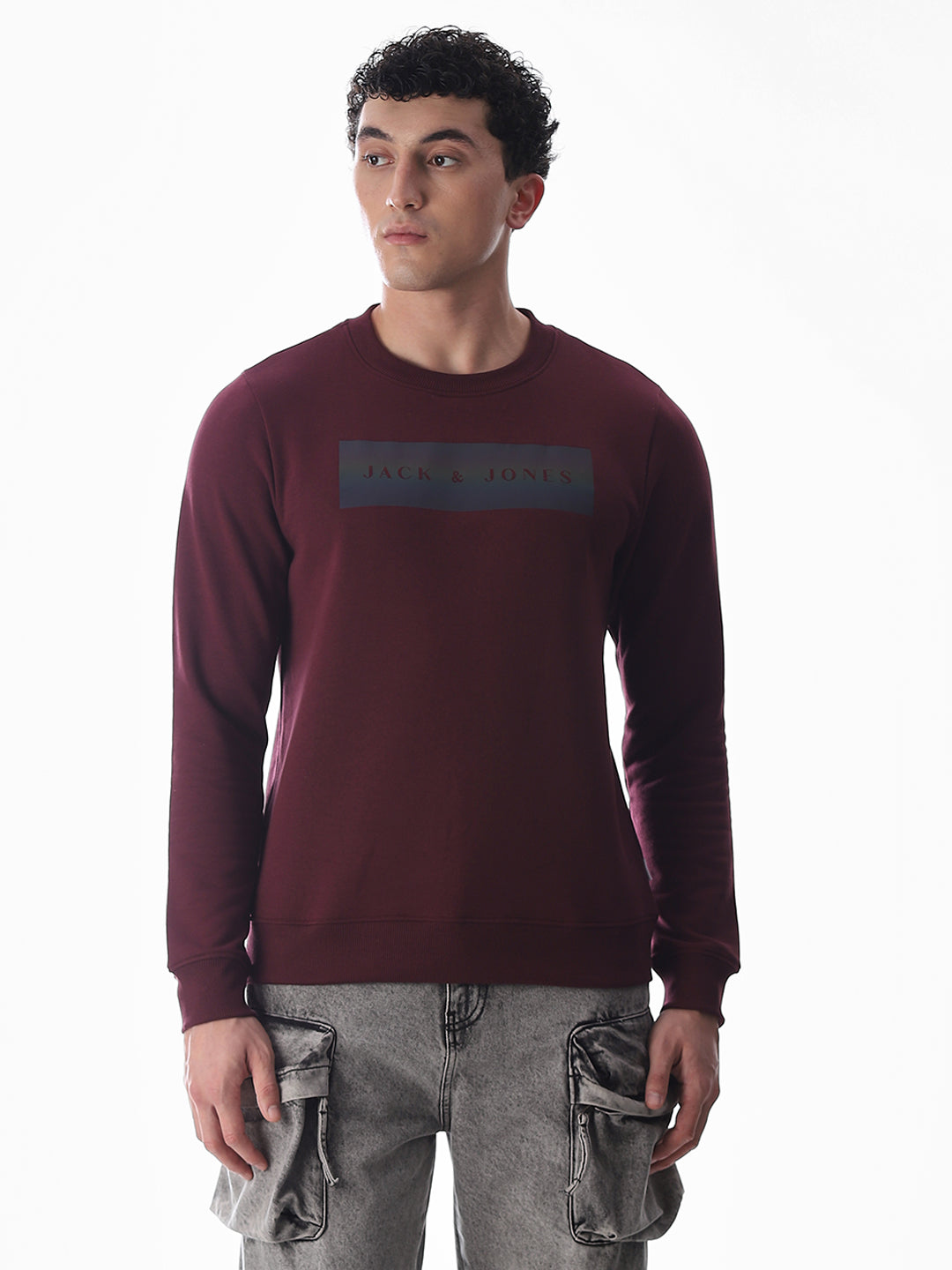 Wine Printed Regular Fit Sweatshirt