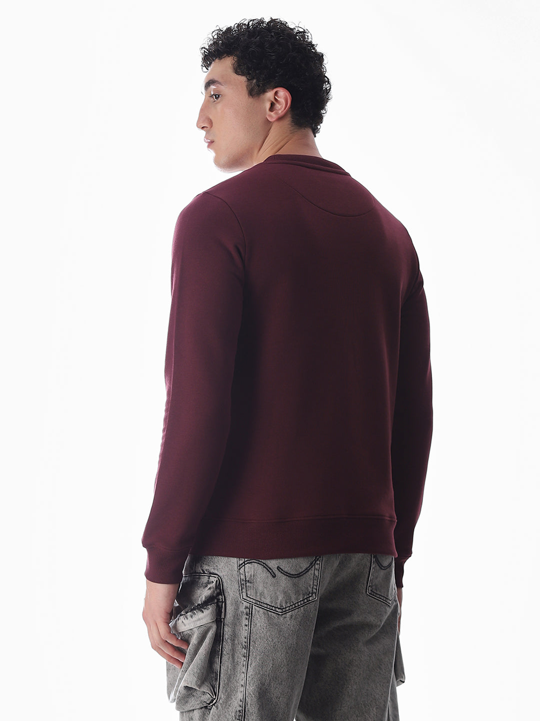 Wine Printed Regular Fit Sweatshirt