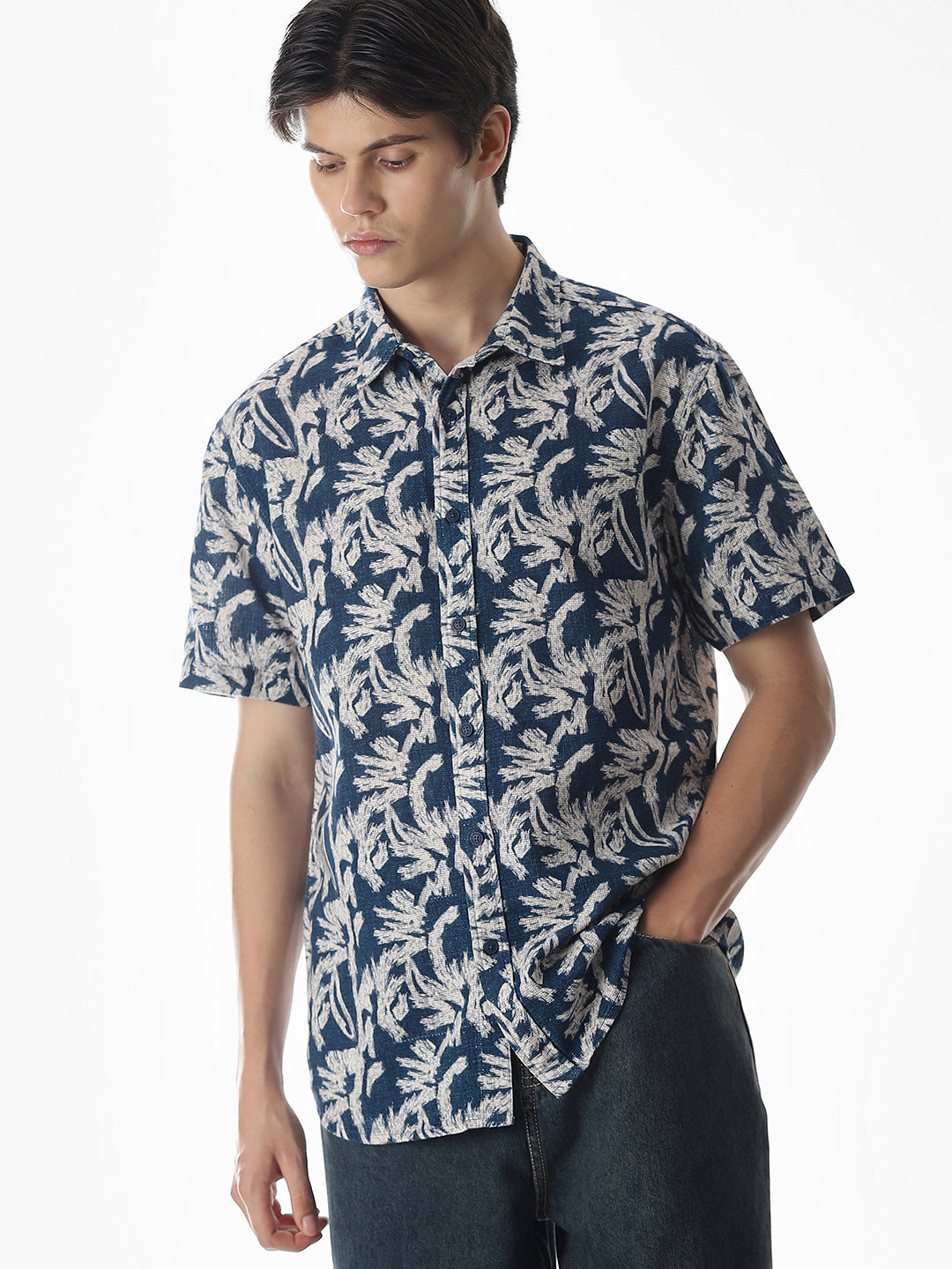 Printed Comfort Fit Cotton Shirt - S