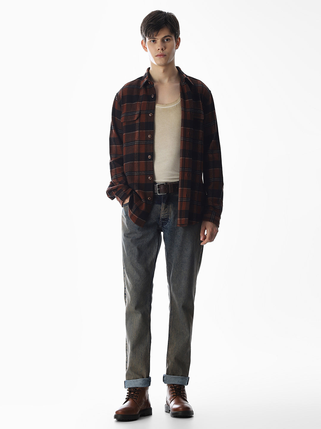 Ginger Brown Check Cotton Shirt
