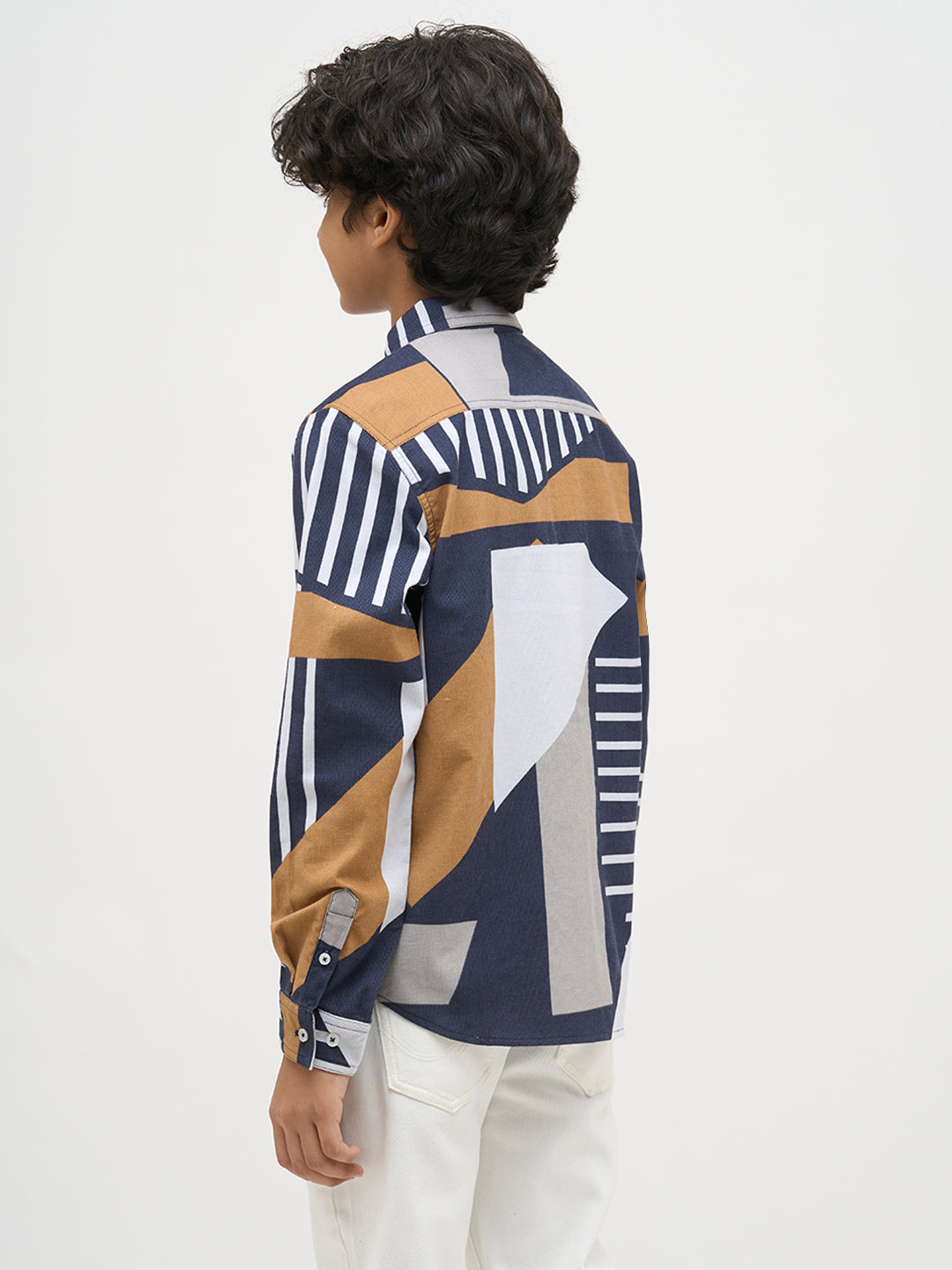 Boys Blue Printed Cotton Shirt