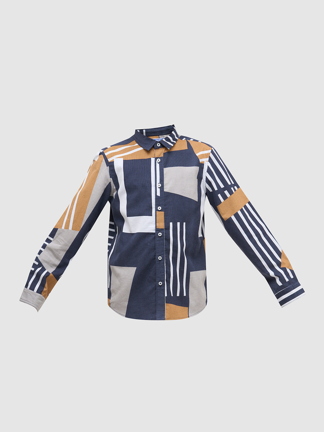 Boys Blue Printed Cotton Shirt