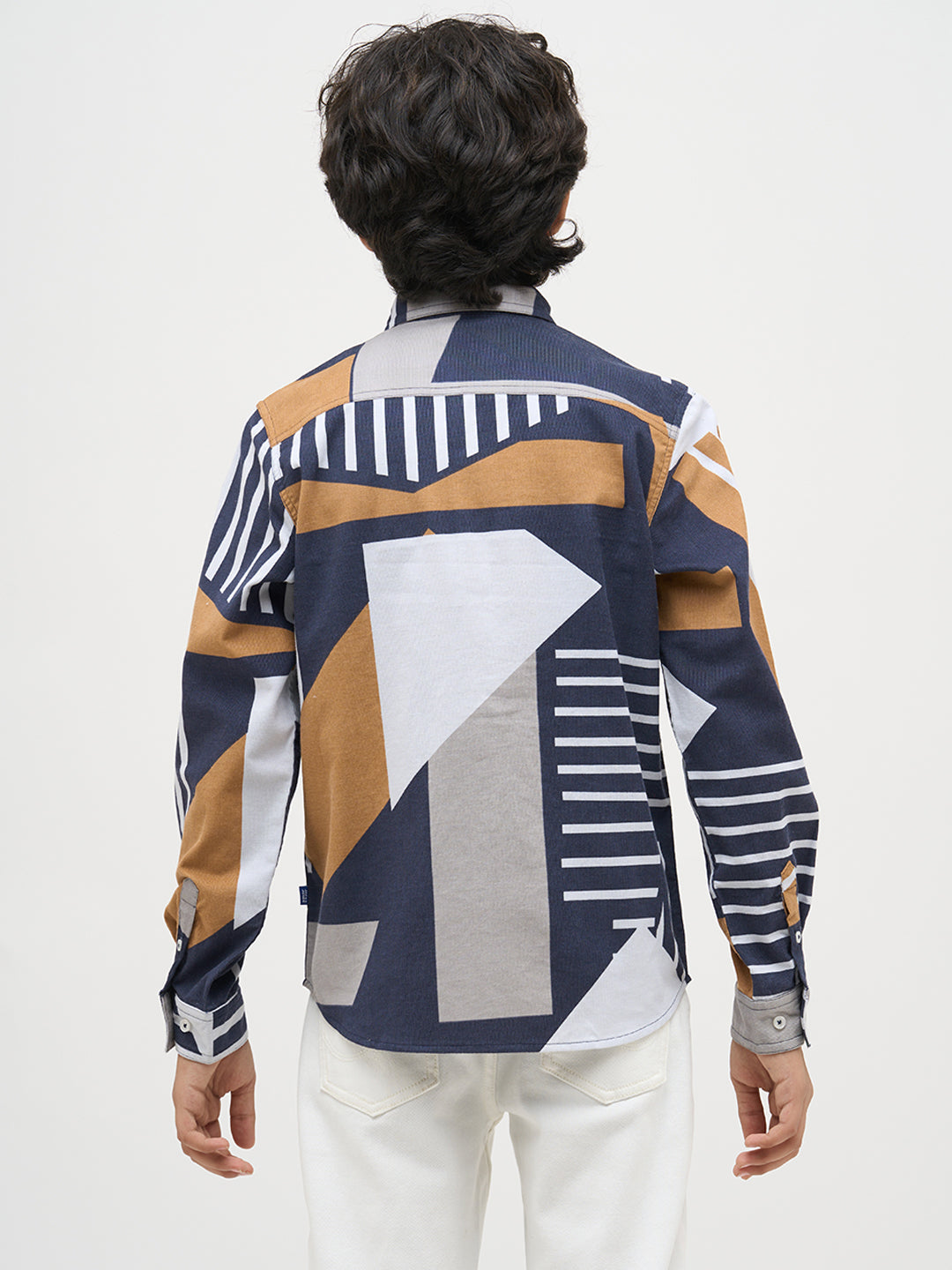 Boys Blue Printed Cotton Shirt