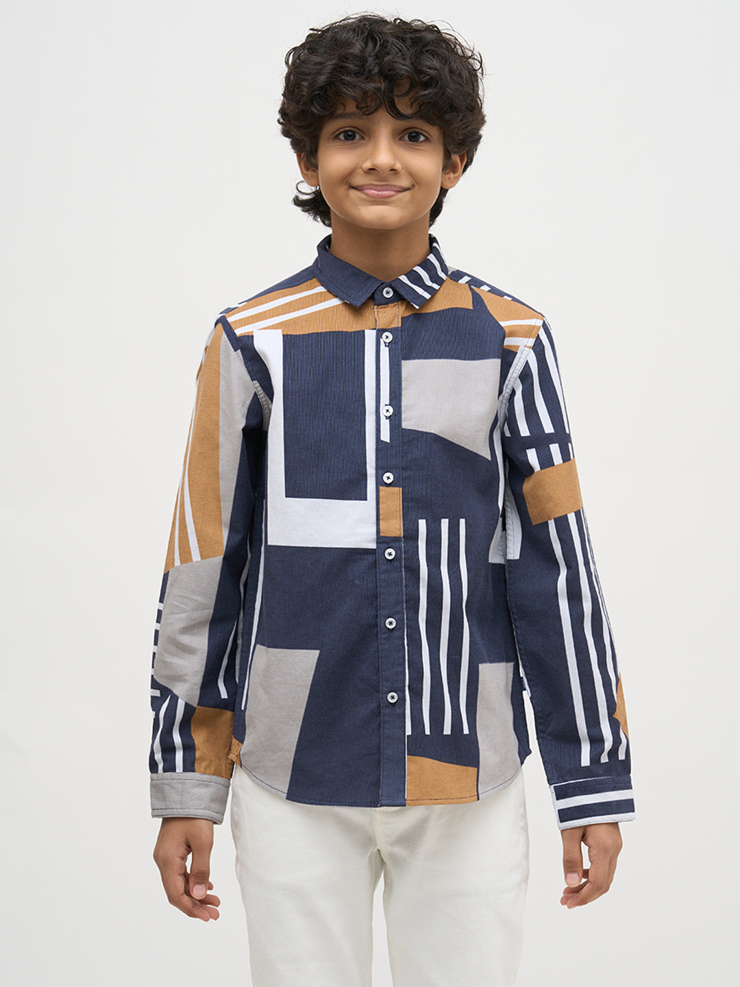 Boys Blue Printed Cotton Shirt