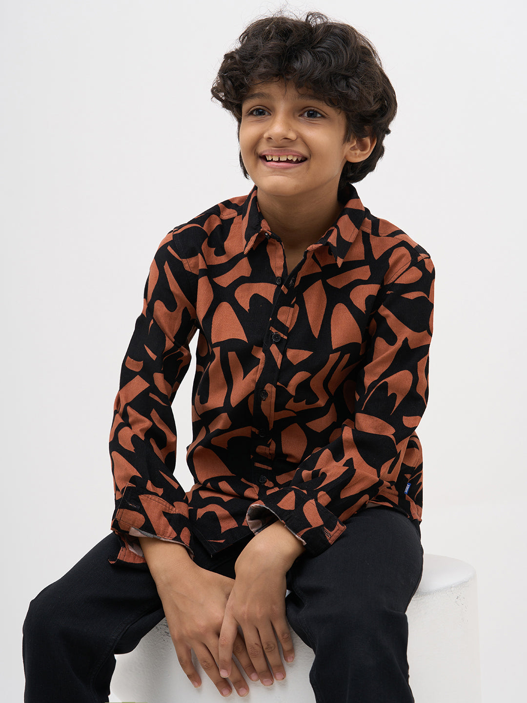 Boys Black Printed Cotton Shirt