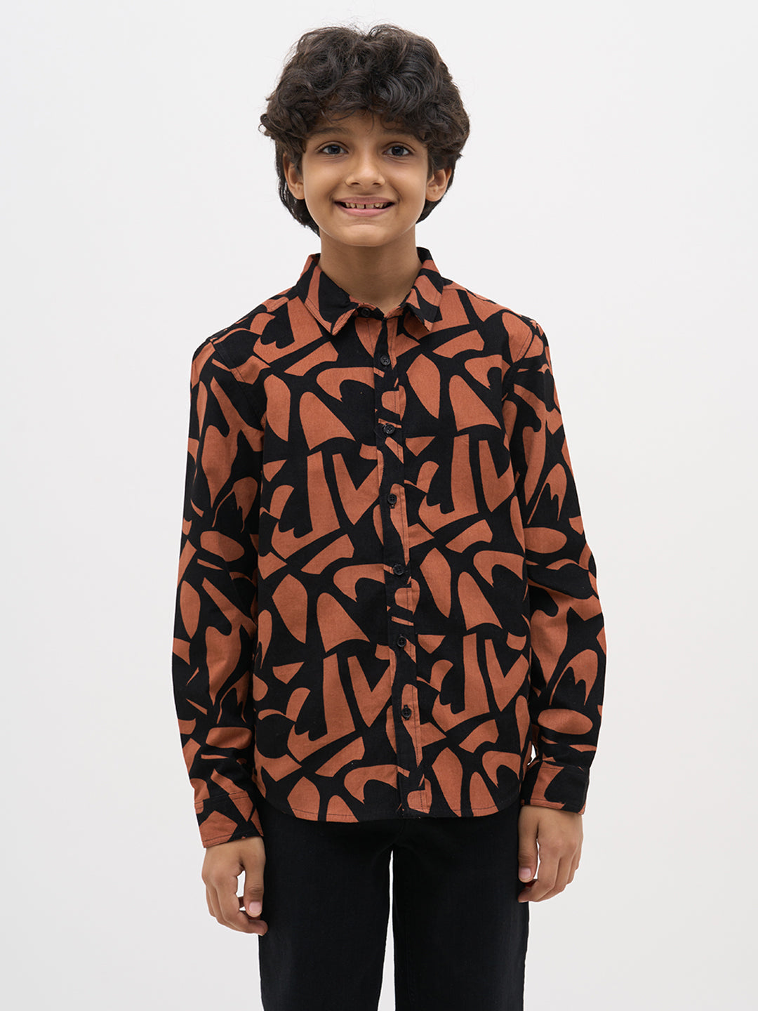 Boys Black Printed Cotton Shirt
