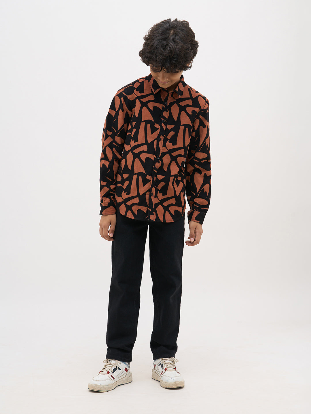 Boys Black Printed Cotton Shirt