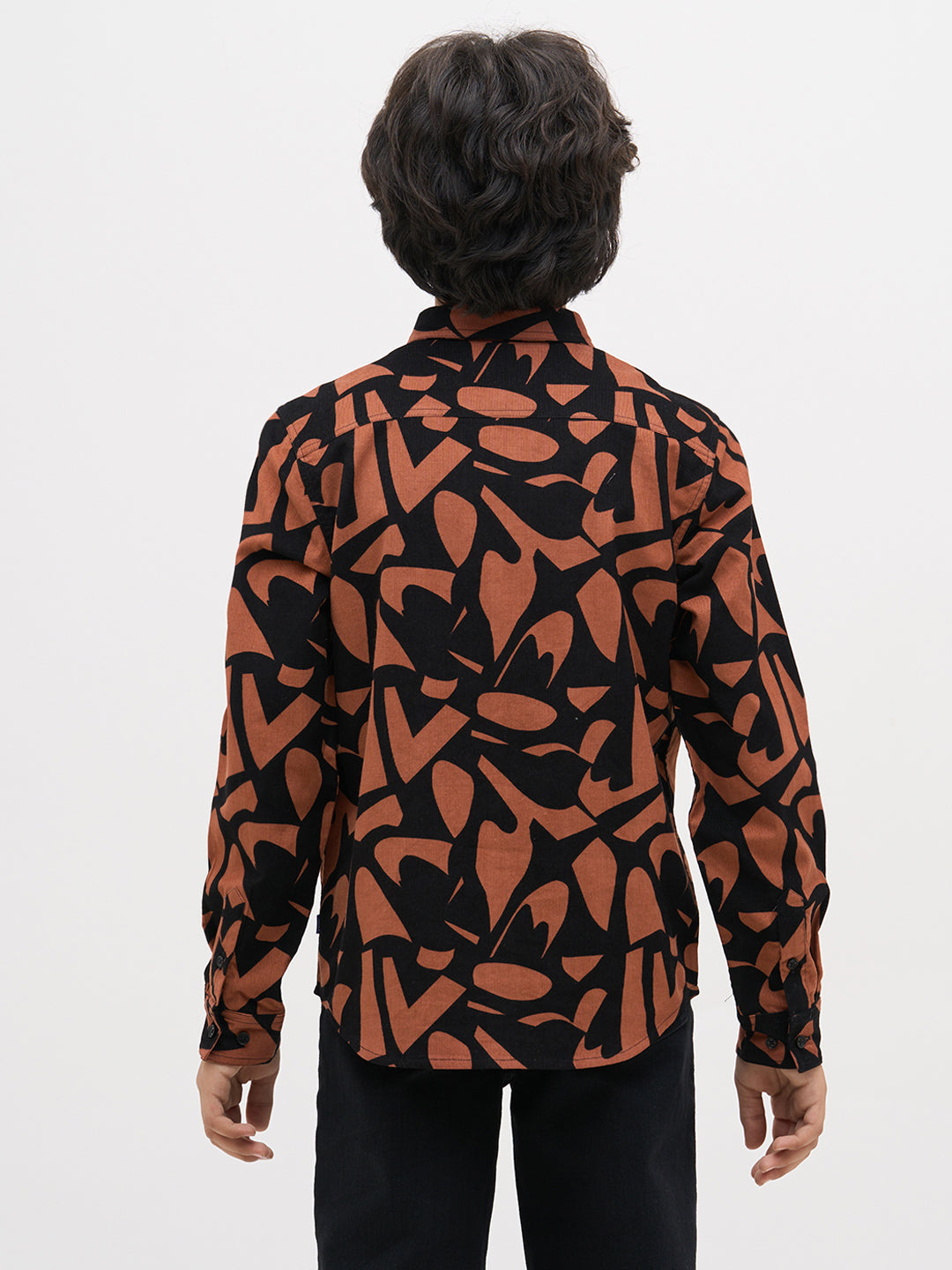 Boys Black Printed Cotton Shirt