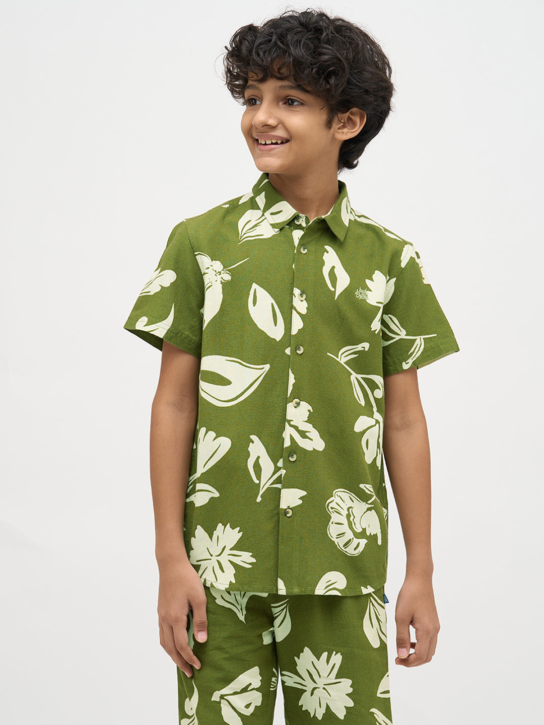 Boys Green Printed Shirt