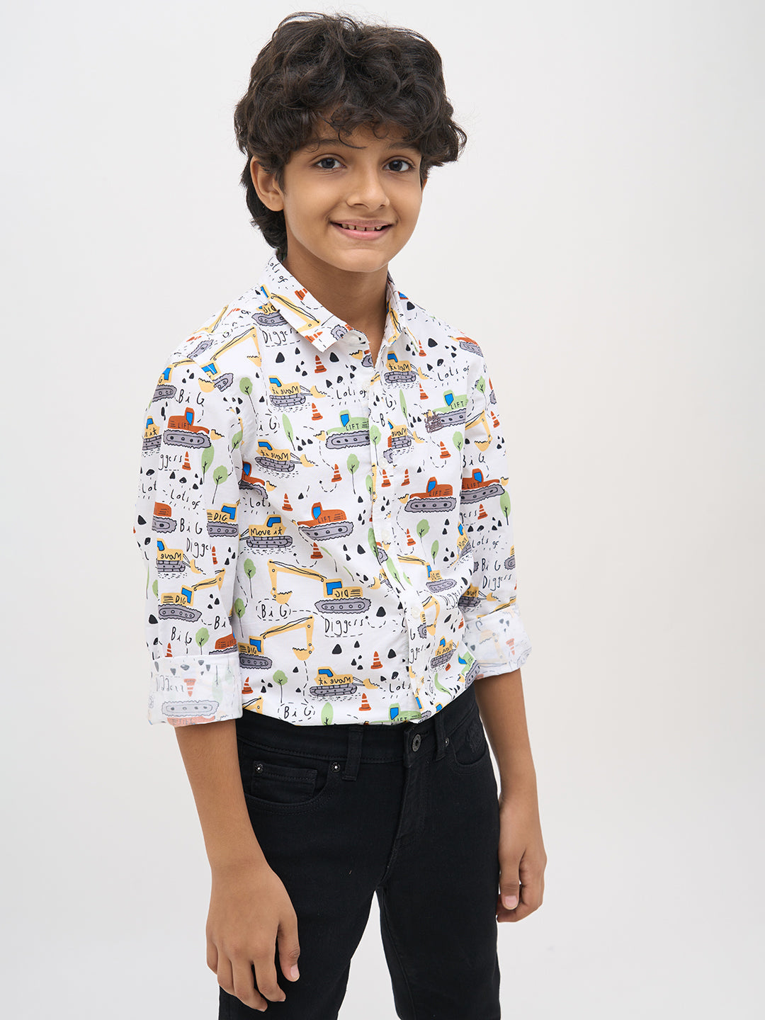 White Printed Cotton Shirt - 3/4Y