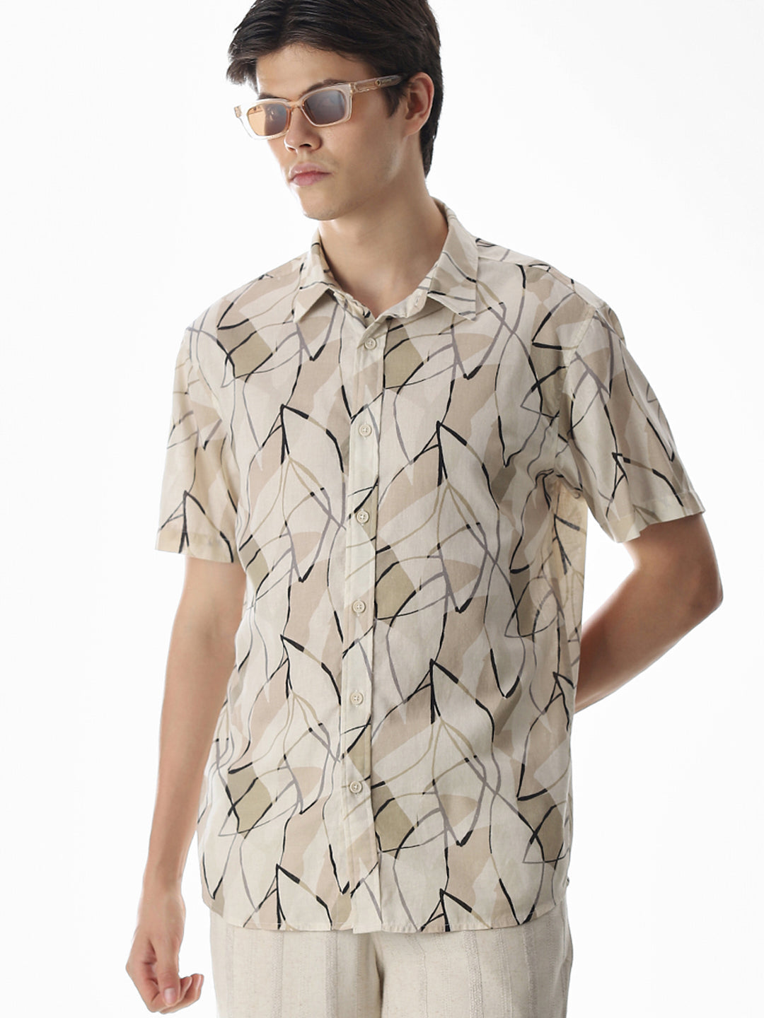 Linen Blend Printed Shirt - S