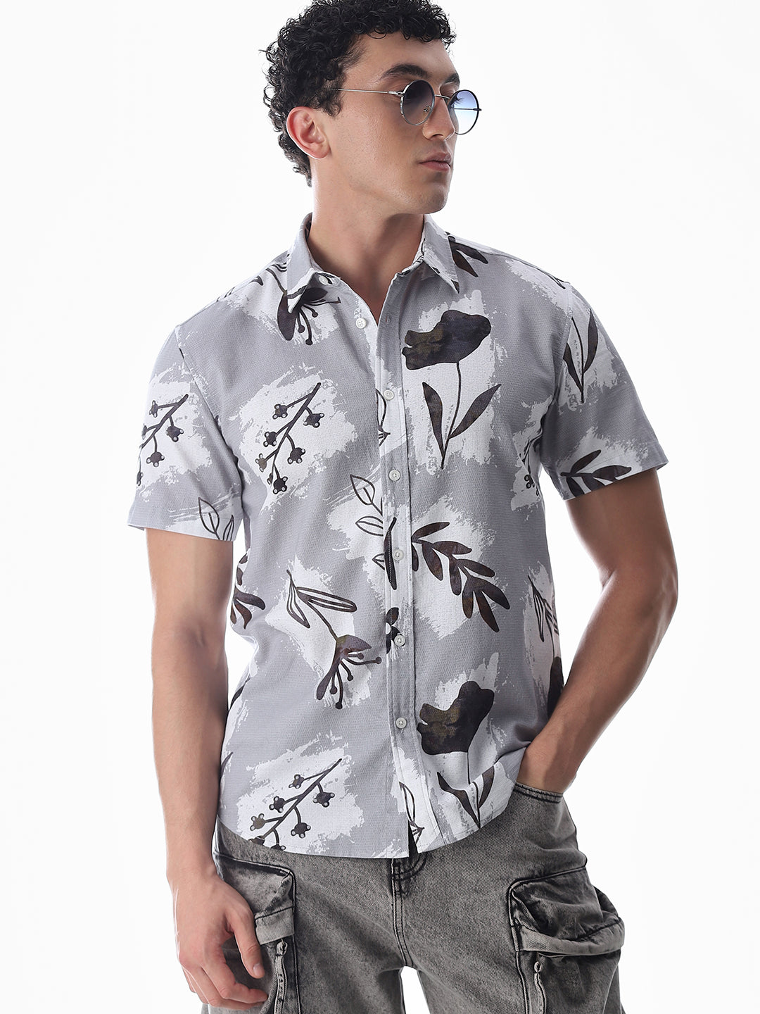 Grey Comfort Fit Printed Shirt - S