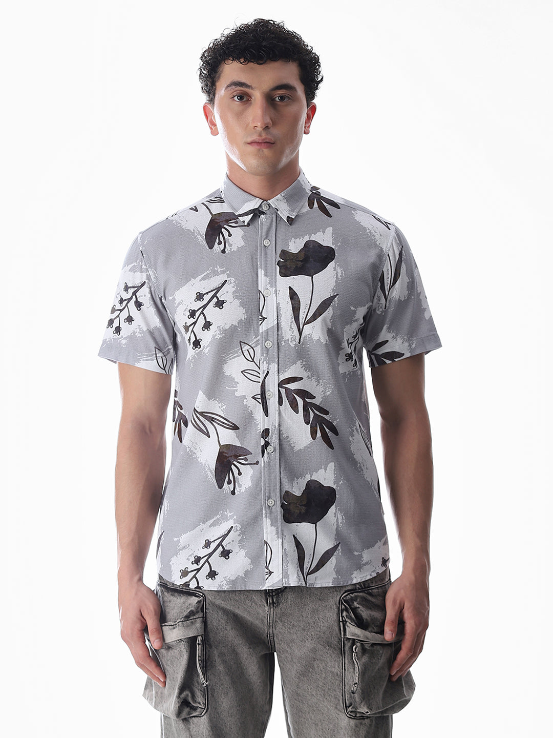 Grey Comfort Fit Printed Shirt