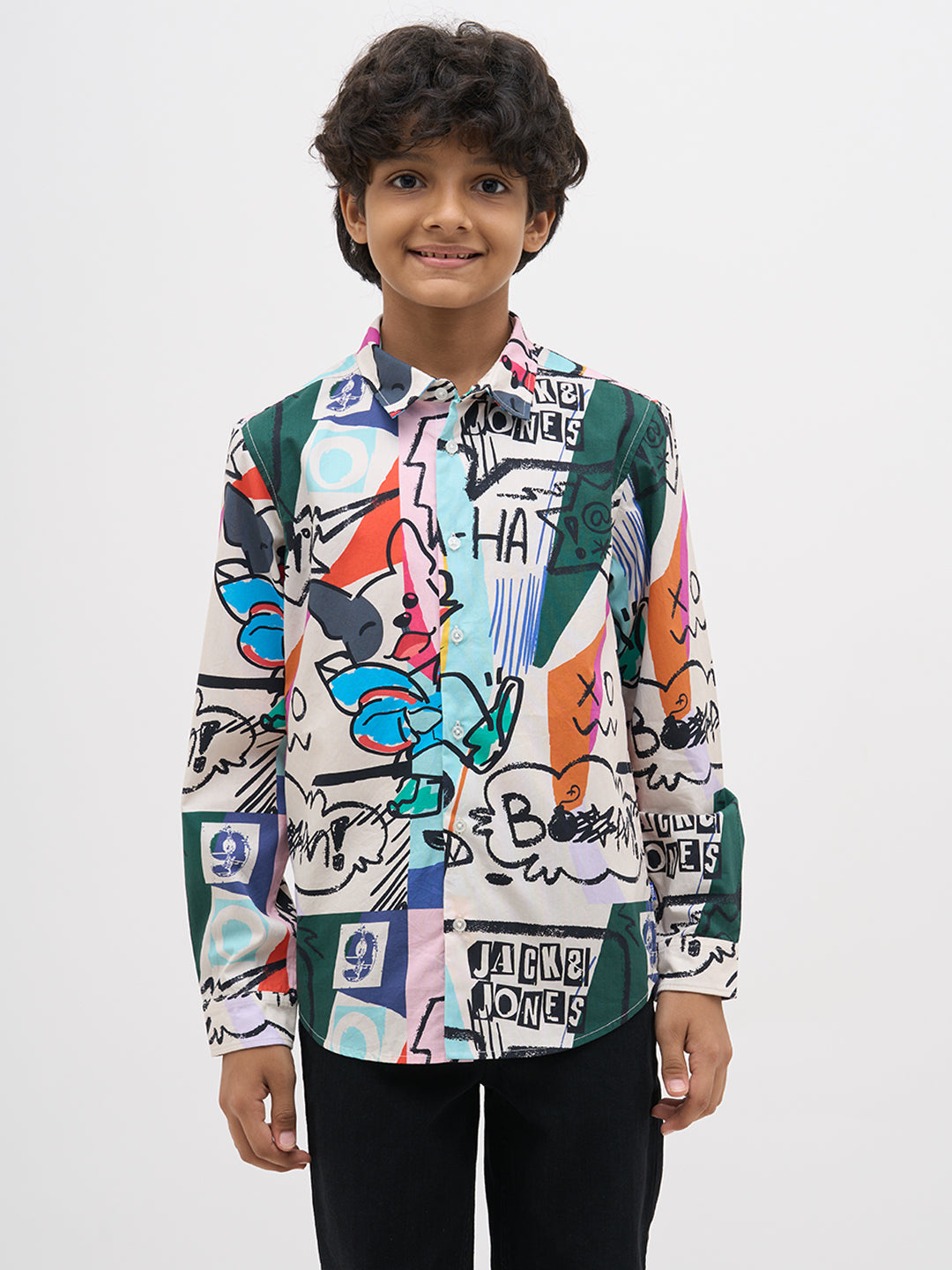 White Abstract Print Shirt