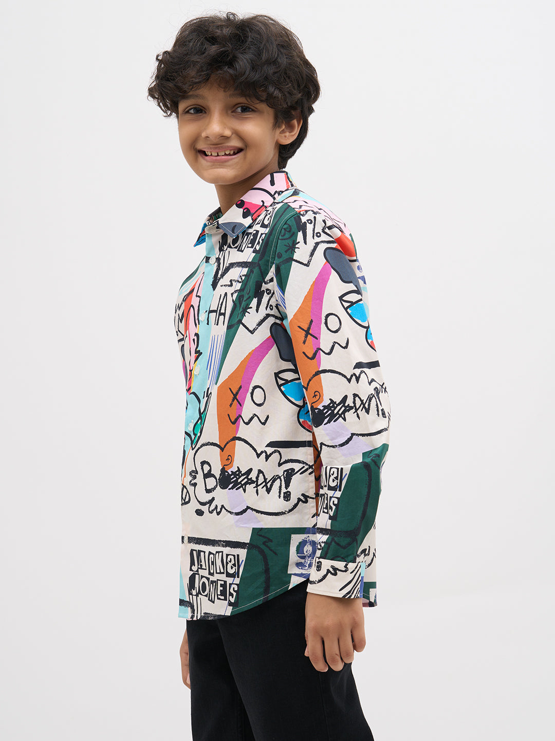 White Abstract Print Shirt