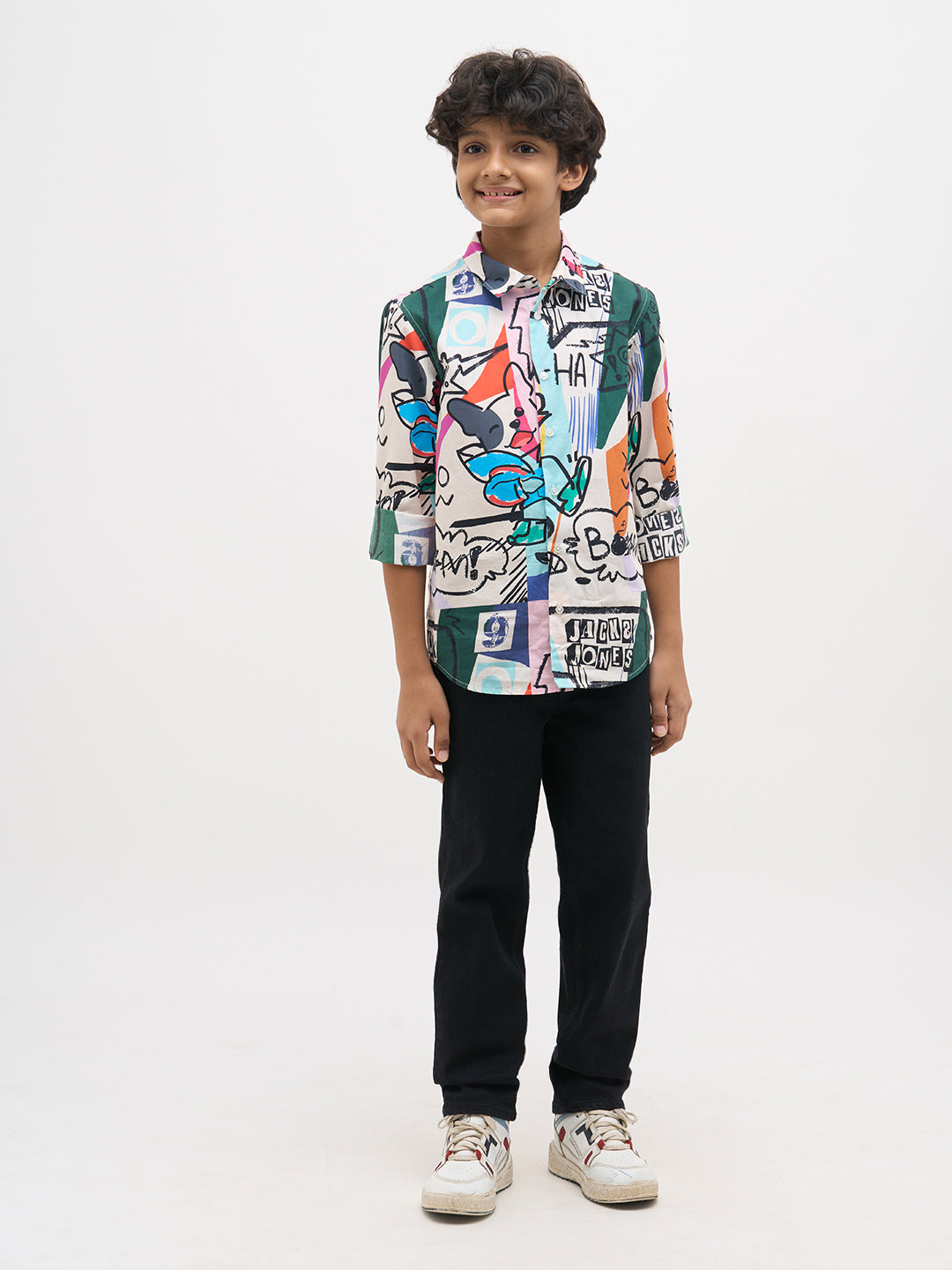 White Abstract Print Shirt