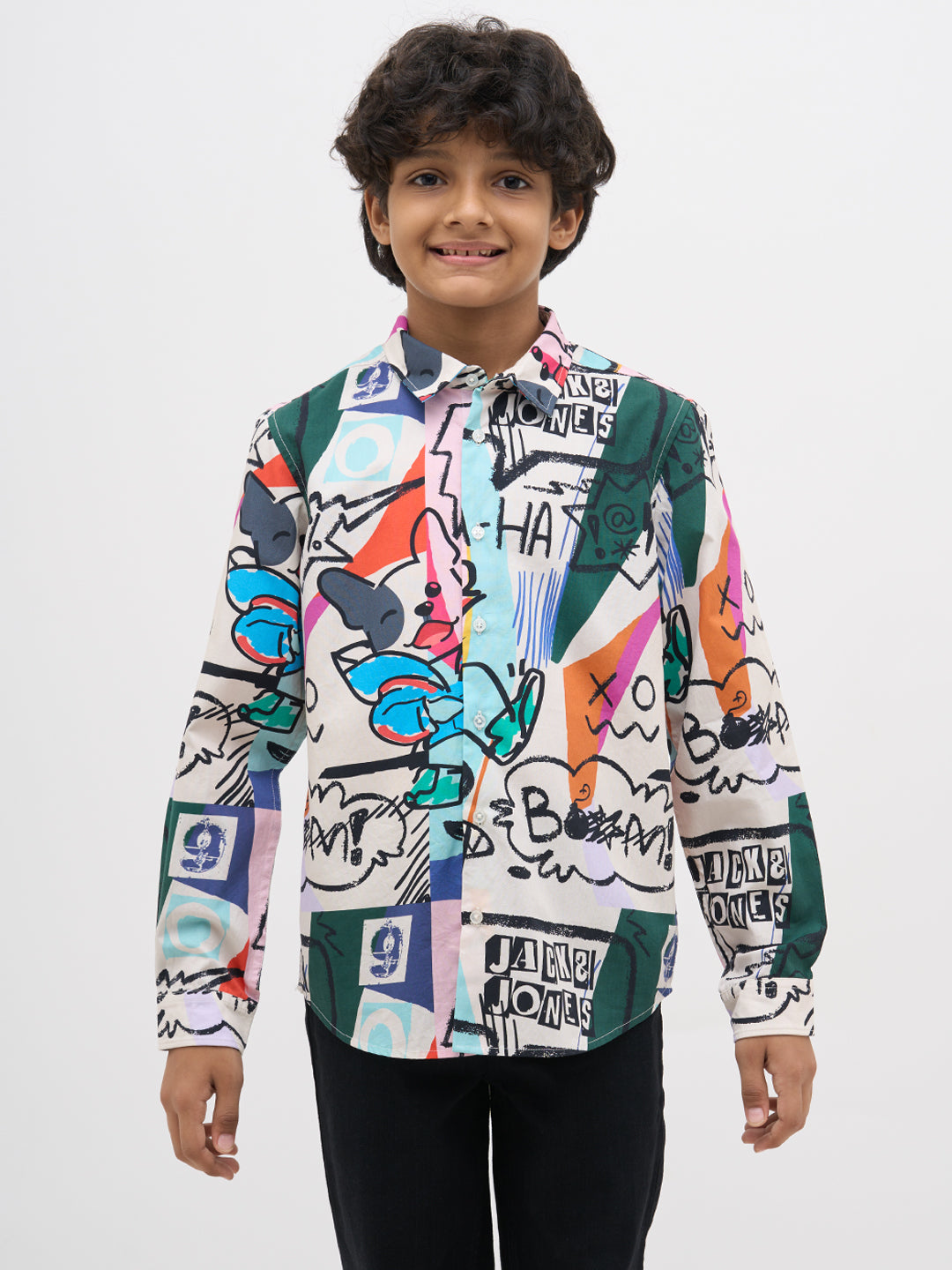 White Abstract Print Shirt