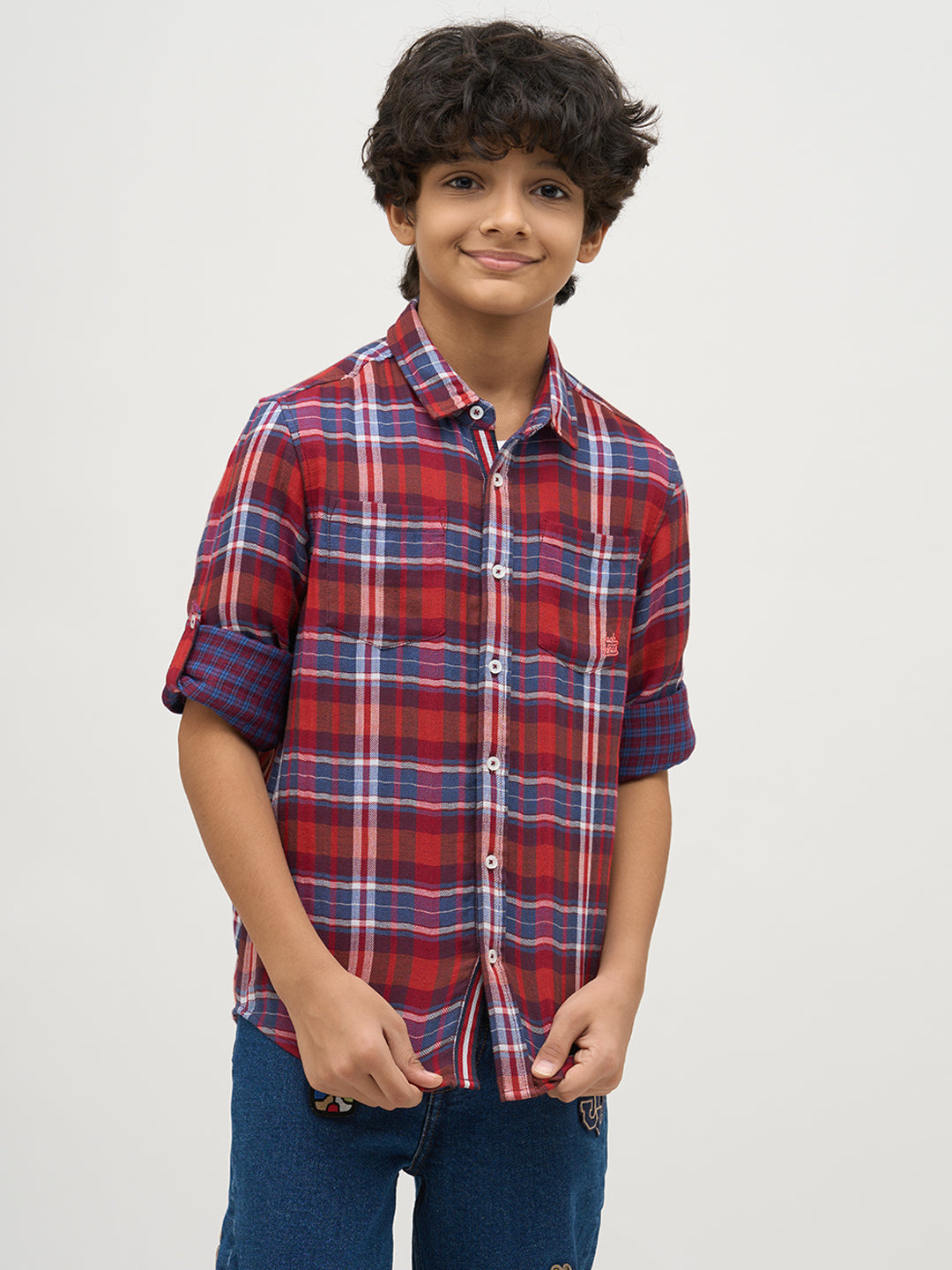 Boys Check Red Cotton Shirt