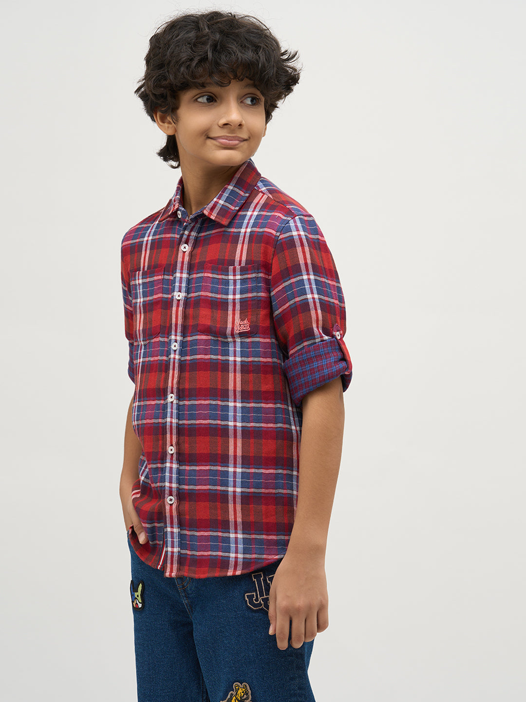 Boys Check Red Cotton Shirt